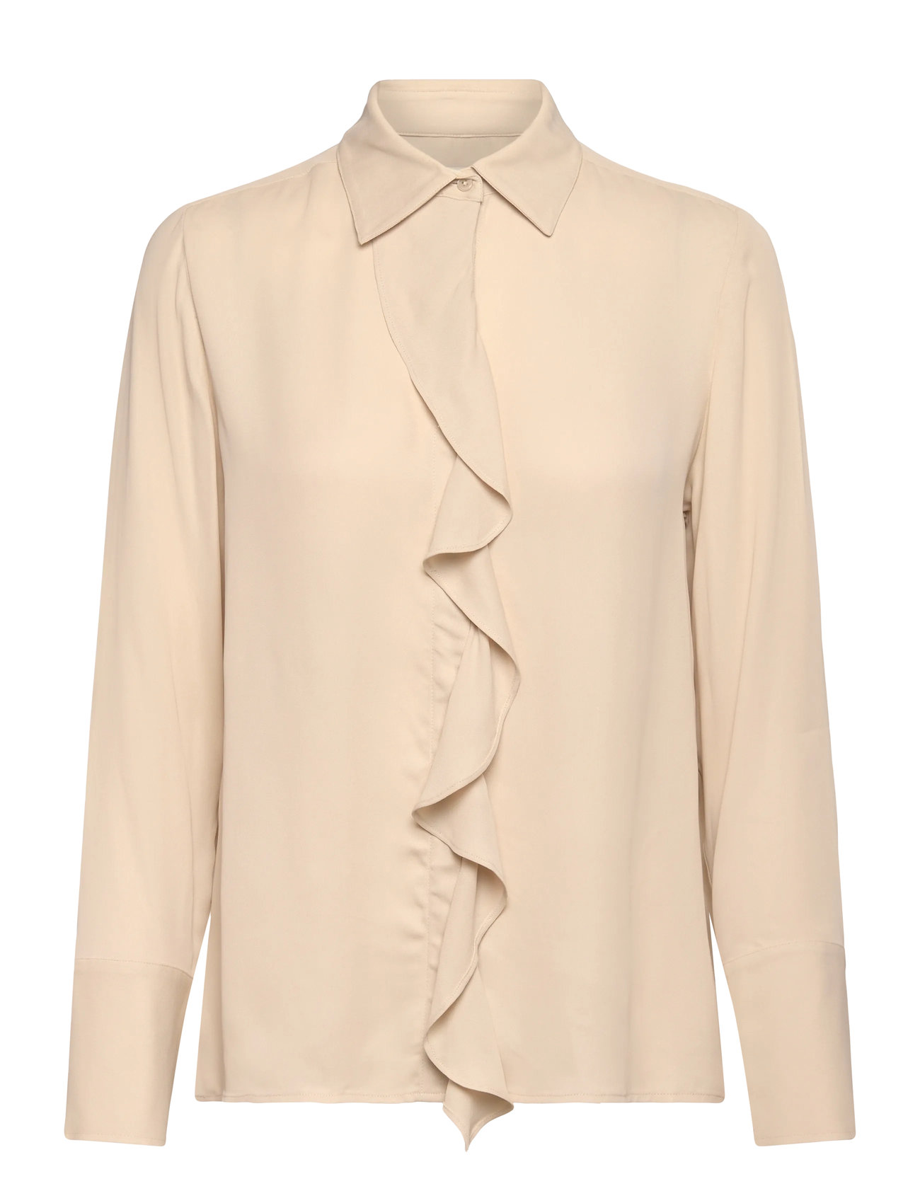 GANT Reg Crepe Viscose Ruffle Bluse Beige - 42 - Damen