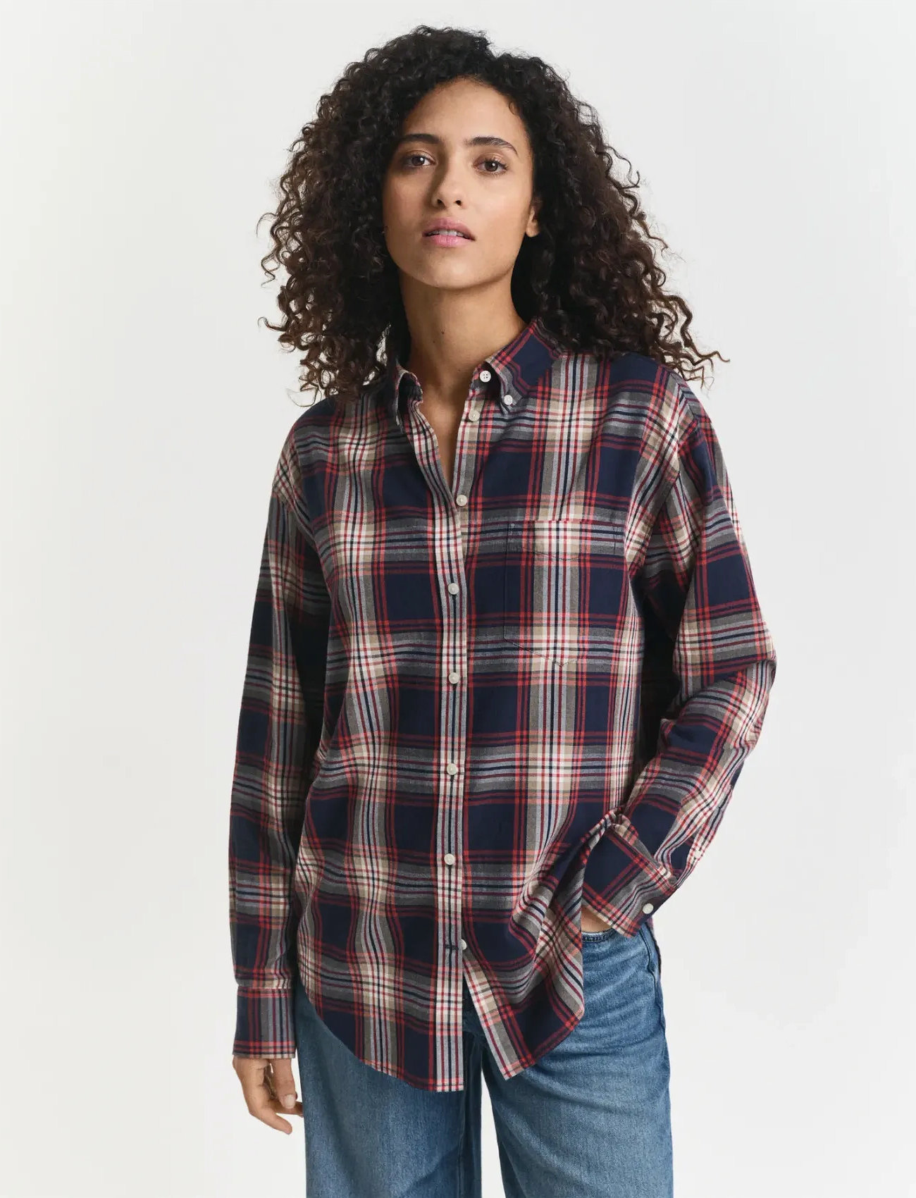 GANT Rel Checked Flannel Bd Shirt, 38, Blue, Skjorter > Langærmede, Dame