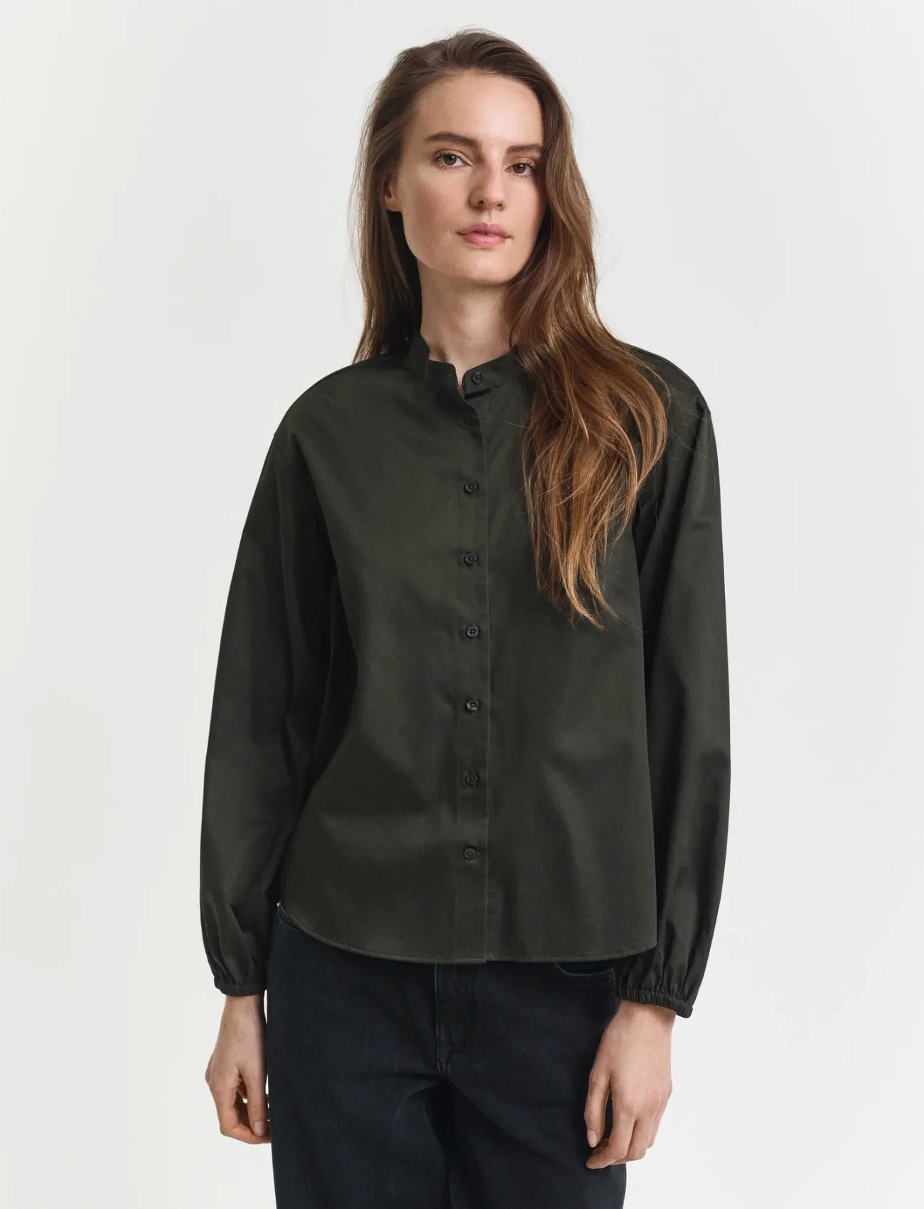 GANT Reg Cotton Satin Blouse, 34, Green, Bluser > Langærmede, Dame