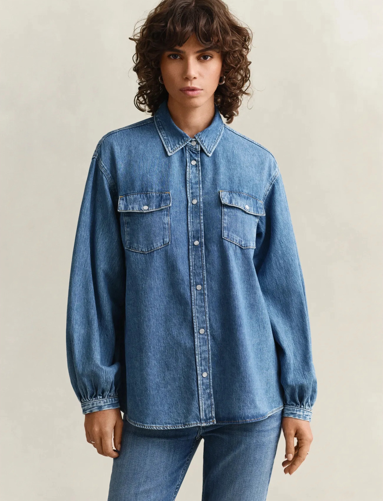 GANT Denim Volume Sleeve Shirt, 40, Blue, Skjorter > Denim-Skjorter, Dame