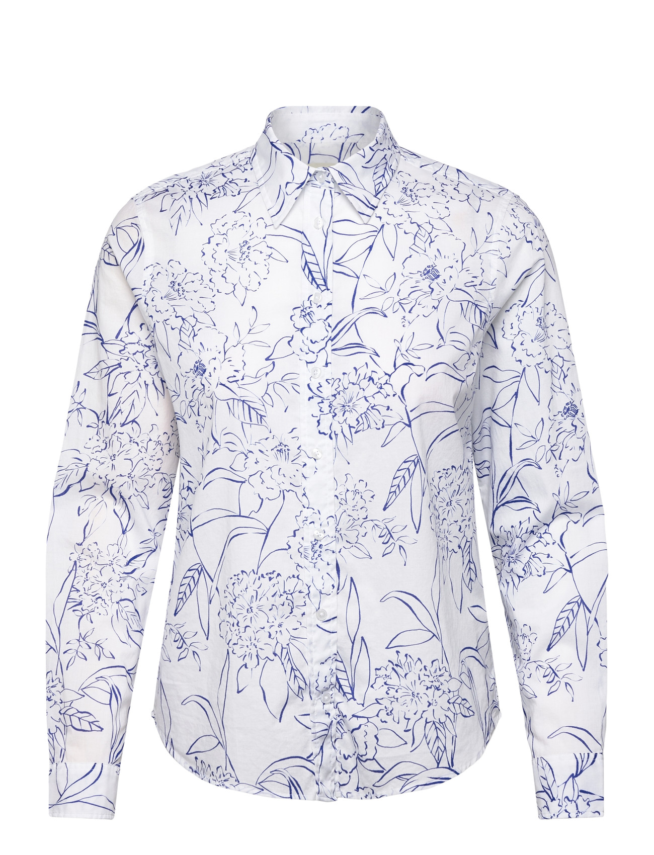 GANT Reg Floral Print Ctn Voile Shirt, 42, White, Skjorter > Langærmede, Dame