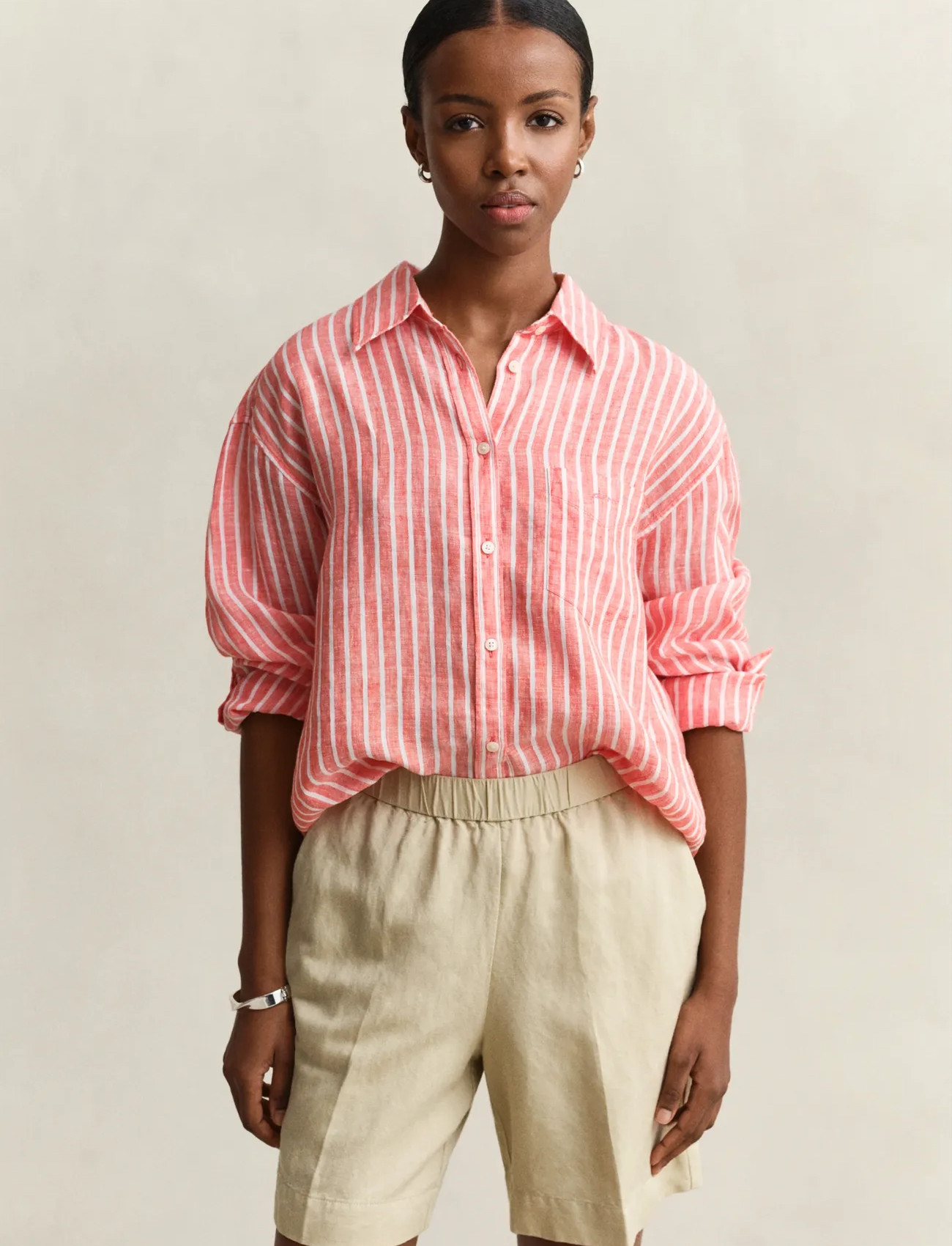 GANT Rel Striped Linen Ls Shirt, 38, Red, Skjorter > Langærmede, Dame