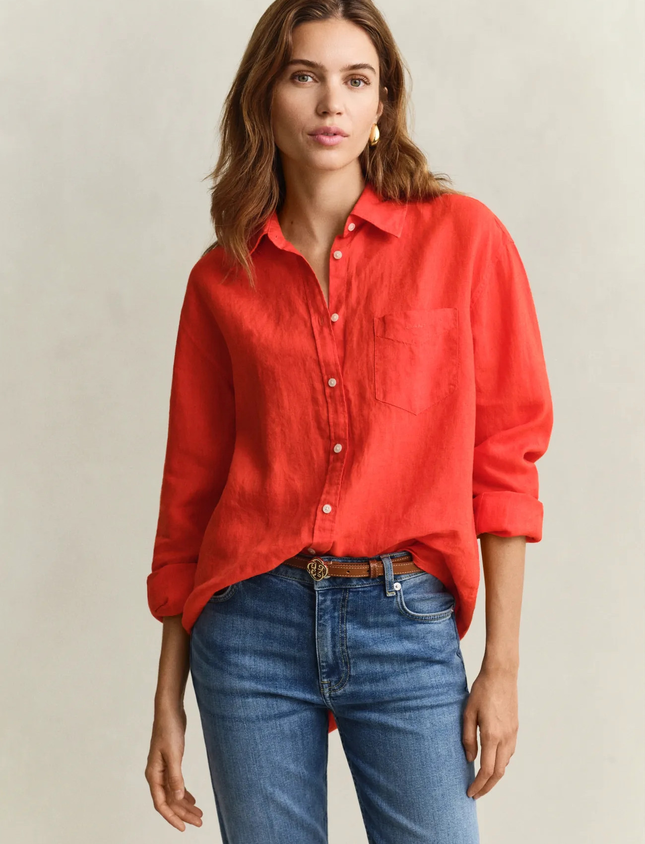 GANT Rel Linen Ls Shirt, 34, Red, Skjorter > Langærmede, Dame