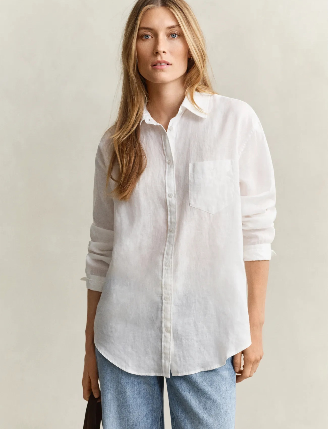 GANT Rel Linen Ls Shirt, 44, White, Skjorter > Langærmede, Dame