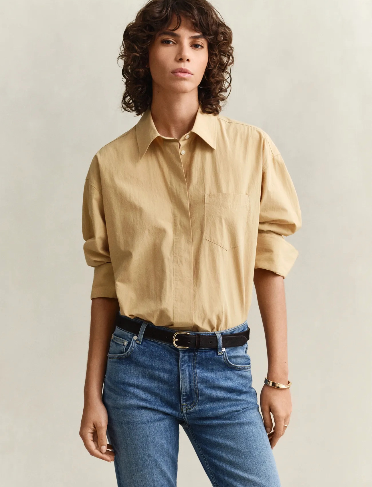 GANT Rel Poplin Ls Shirt, 42, Beige, Skjorter > Langærmede, Dame