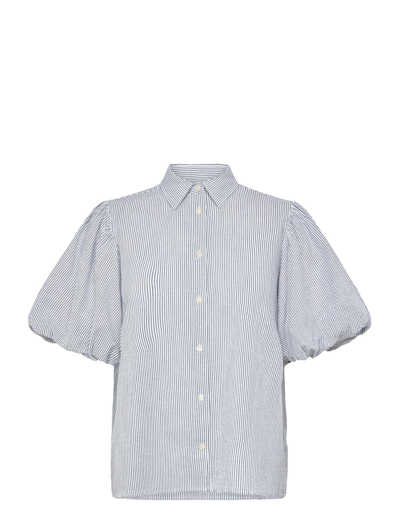GANT Seersucker Puff Sleeve Blouse, 40, Blue, Bluser > Kortærmede, Dame