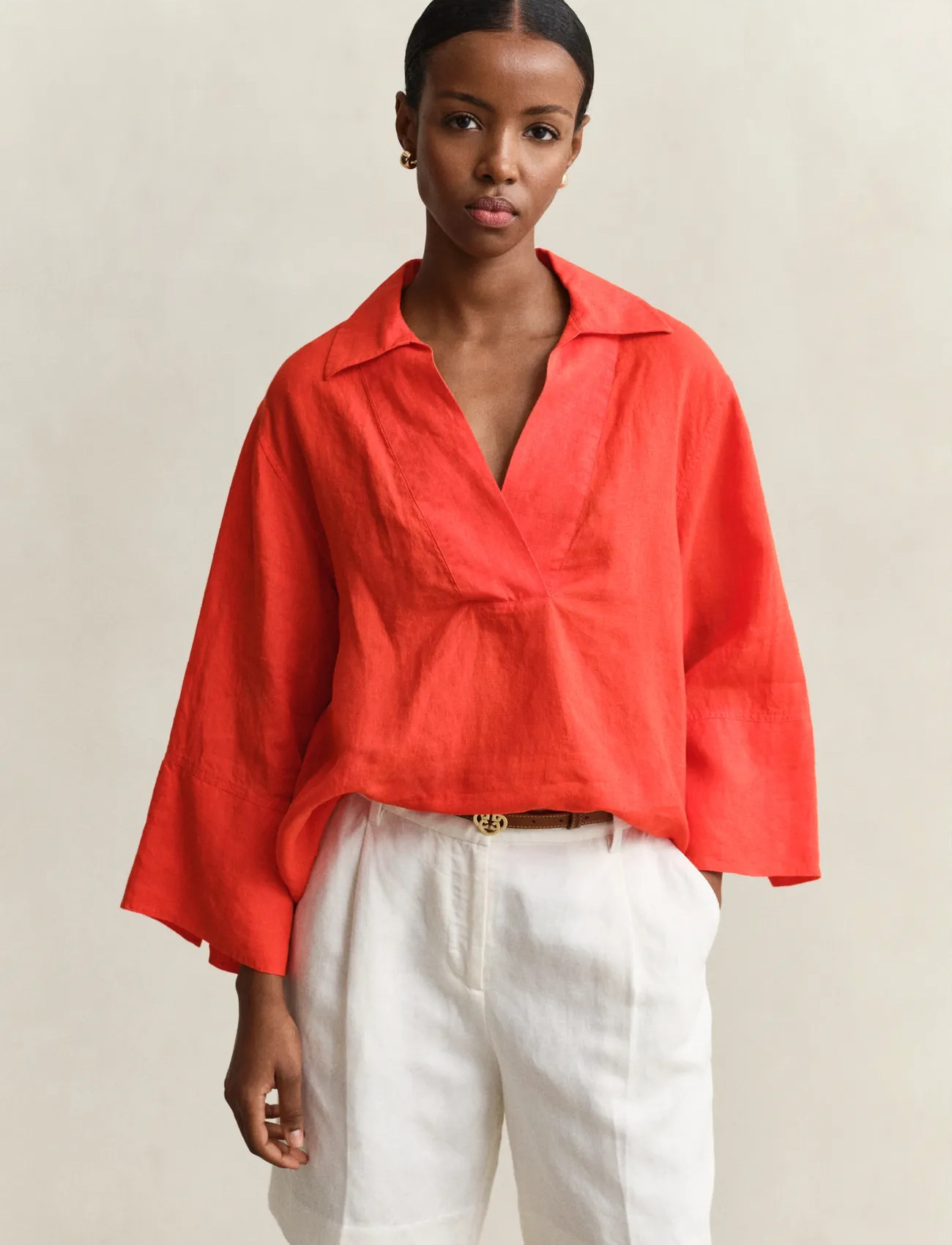 GANT Rel Linen Popover Shirt, 34, Red, Bluser > Langærmede, Dame