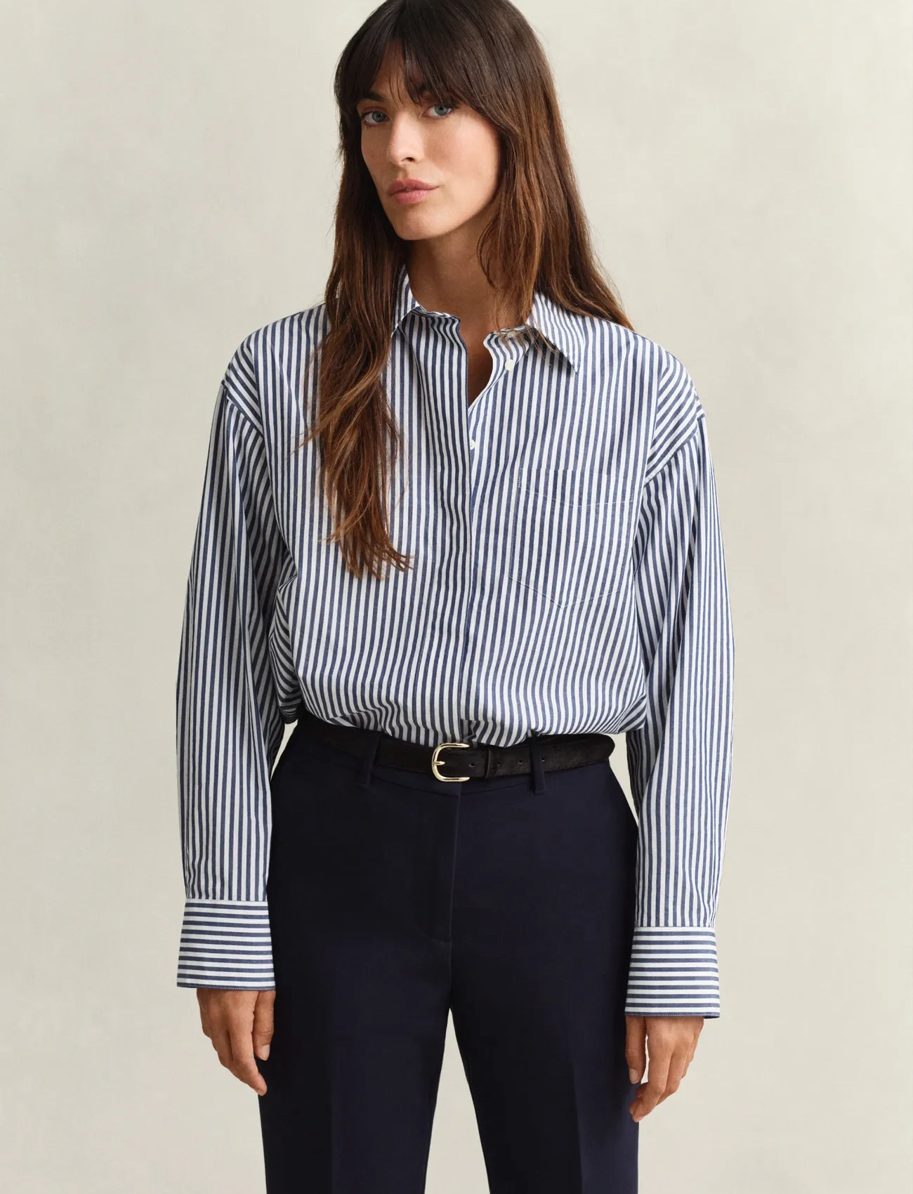 GANT Rel Stripe Poplin Ls Shirt, 34, Navy, Skjorter > Langærmede, Dame