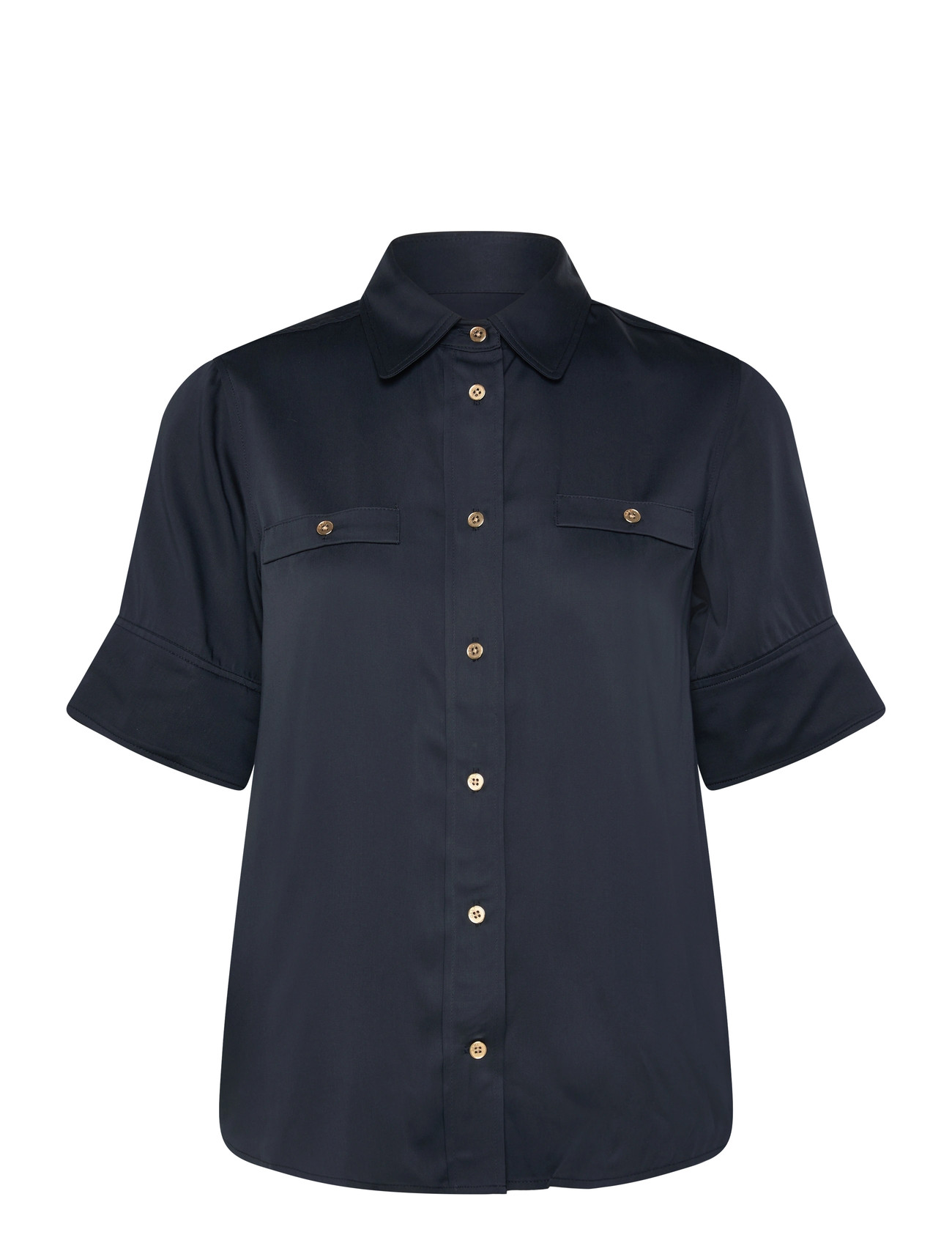 GANT Reg Fluid Ss Shirt Blouse, 34, Navy, Bluser > Kortærmede, Dame