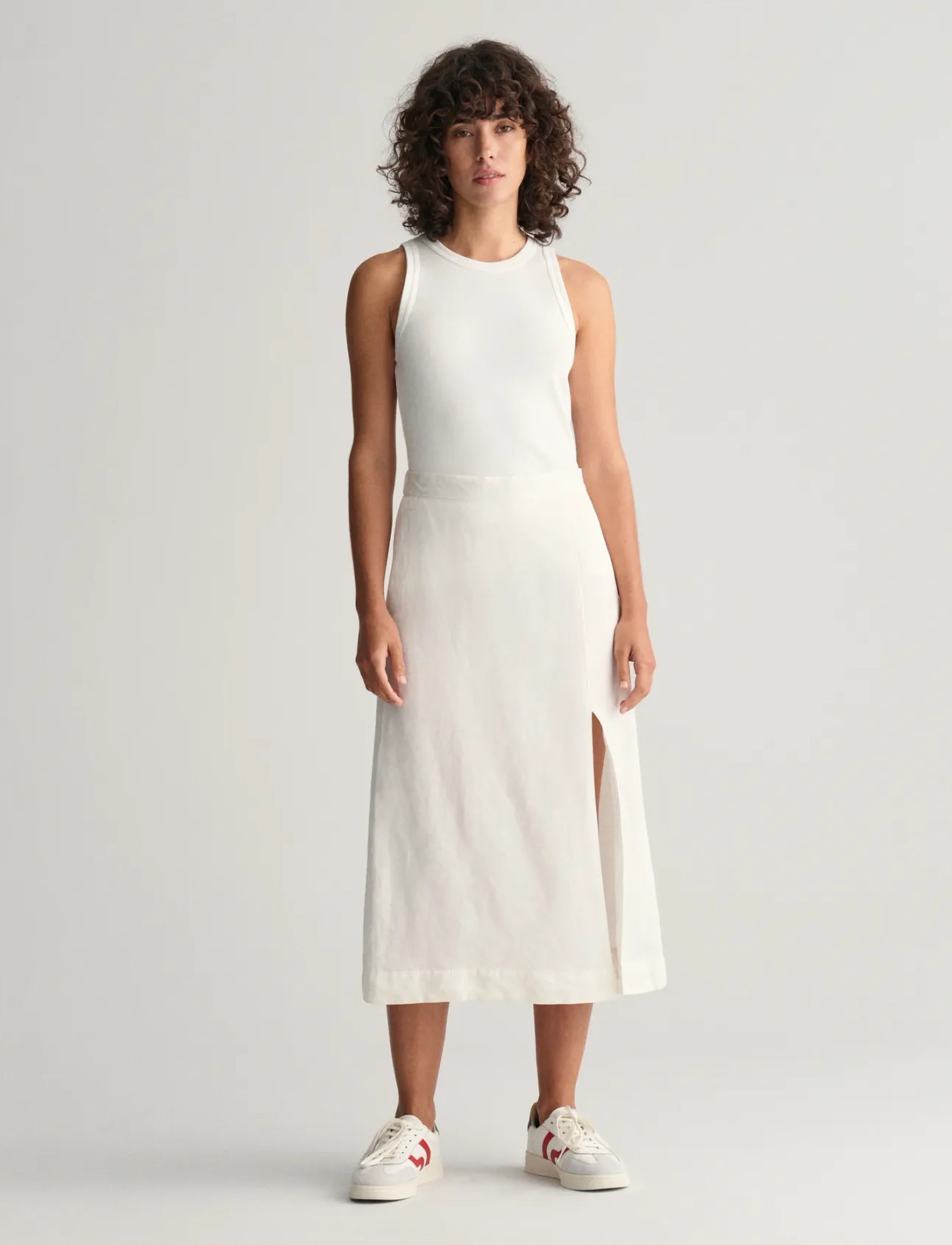 GANT Rel Midi Linen Blend Skirt, 38, Cream, Nederdele > Knælange Og Midi, Dame