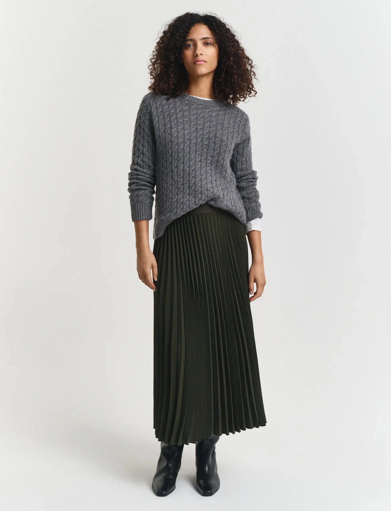 GANT Pleated Midi Skirt, 38, Green, Nederdele > Knælange Og Midi Nederdele, Dame
