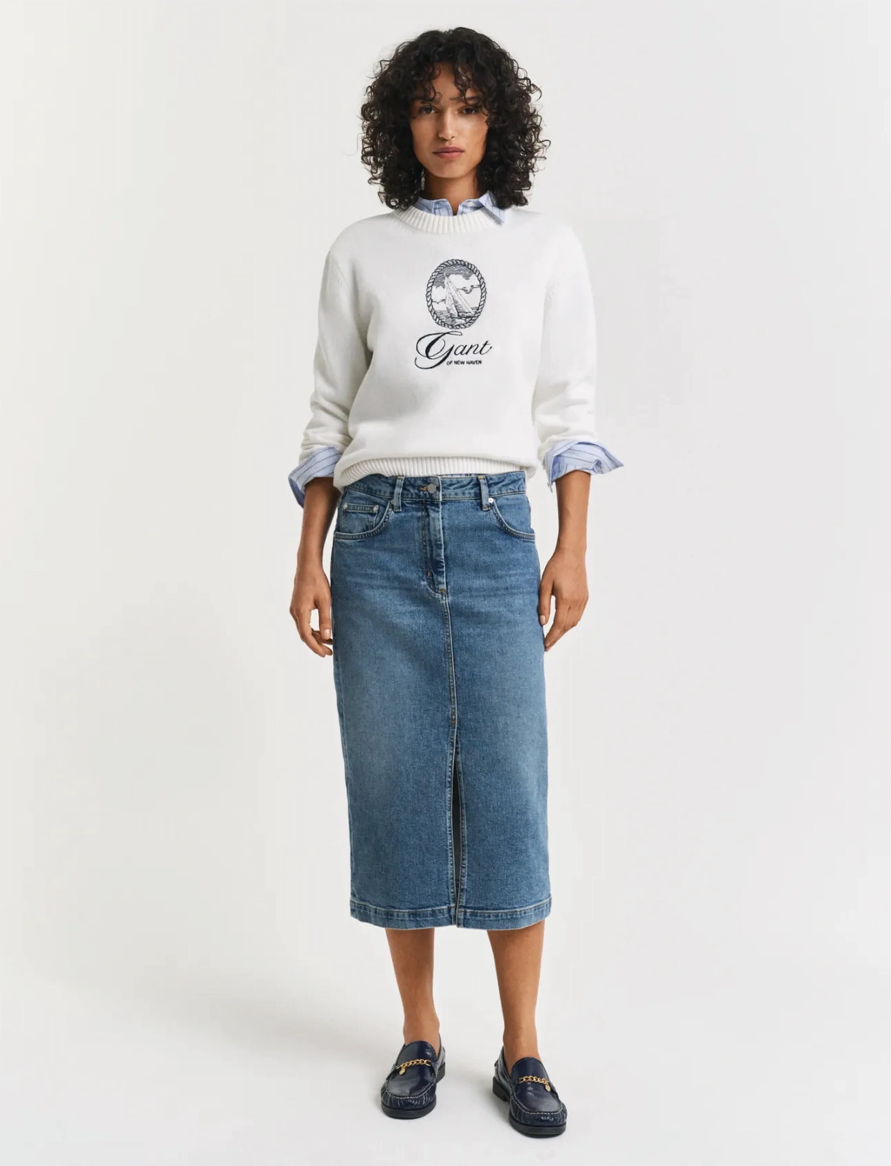 GANT Midi Denim Skirt, 34, Blue, Nederdele > Denim Nederdele, Dame