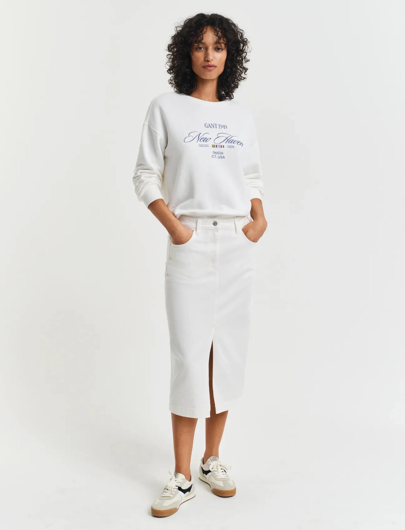 GANT Midi White Denim Skirt, 42, Cream, Nederdele > Denim Nederdele, Dame