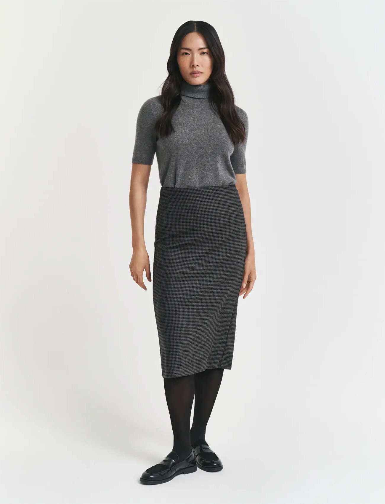GANT Midi Checked Wool Pencil Skirt, 44, Grey, Nederdele > Knælange Og Midi Nederdele, Dame