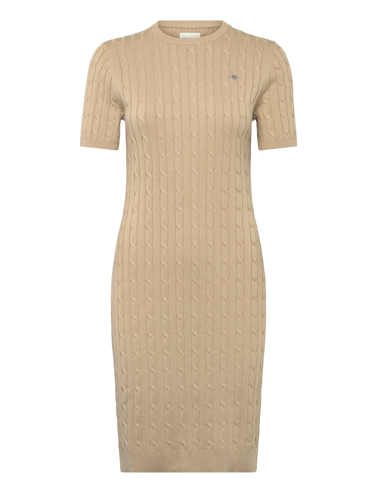 GANT Stretch Cotton Cable Ss Dress, XS, Beige, Kjoler > Knælange Og Midi, Dame