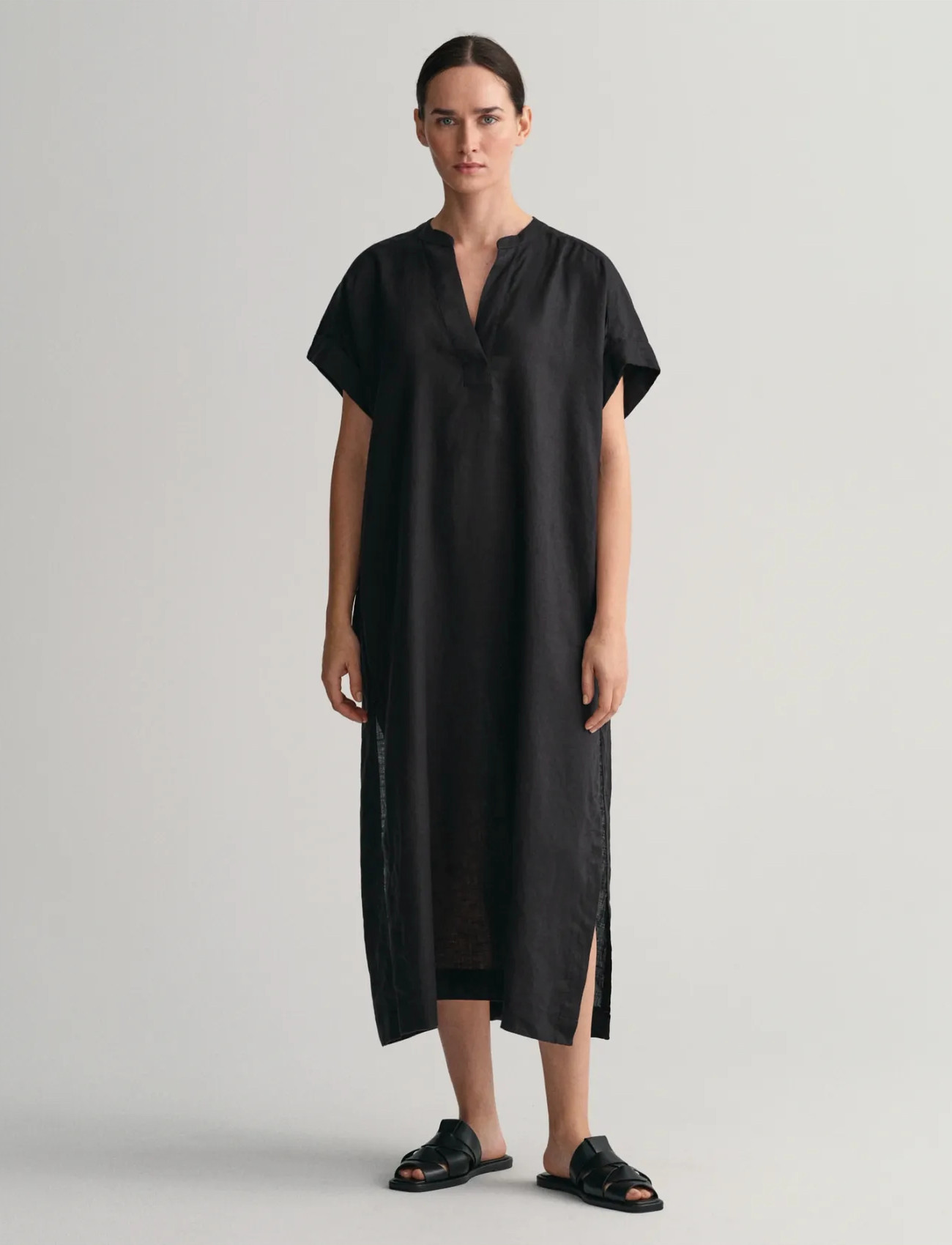 GANT Relaxed Ss Linen Caftan, 34, Black, Kjoler > Maxikjole, Dame