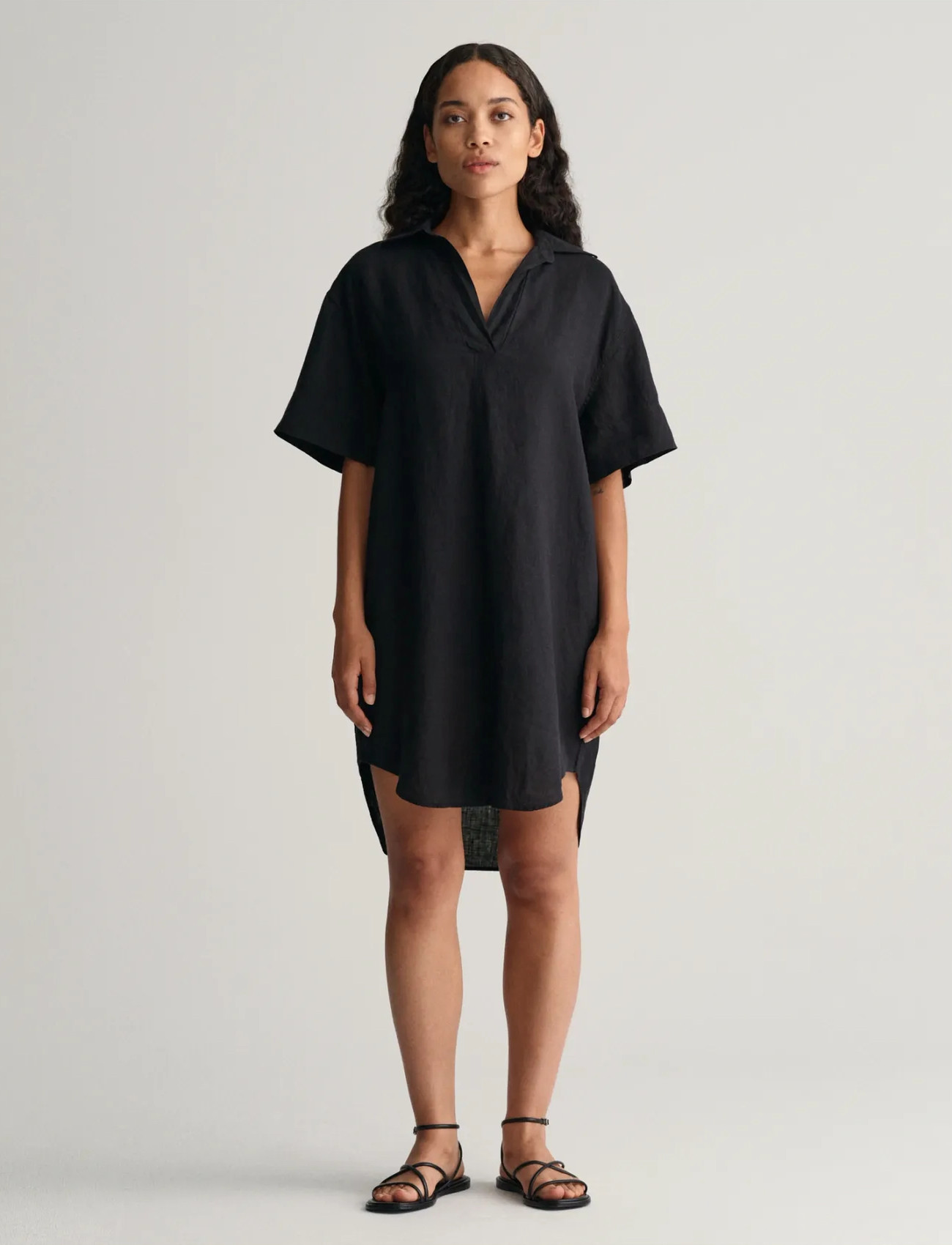 GANT Rel Ss Linen Caftan, 36, Black, Toppe > Tunikaer, Dame
