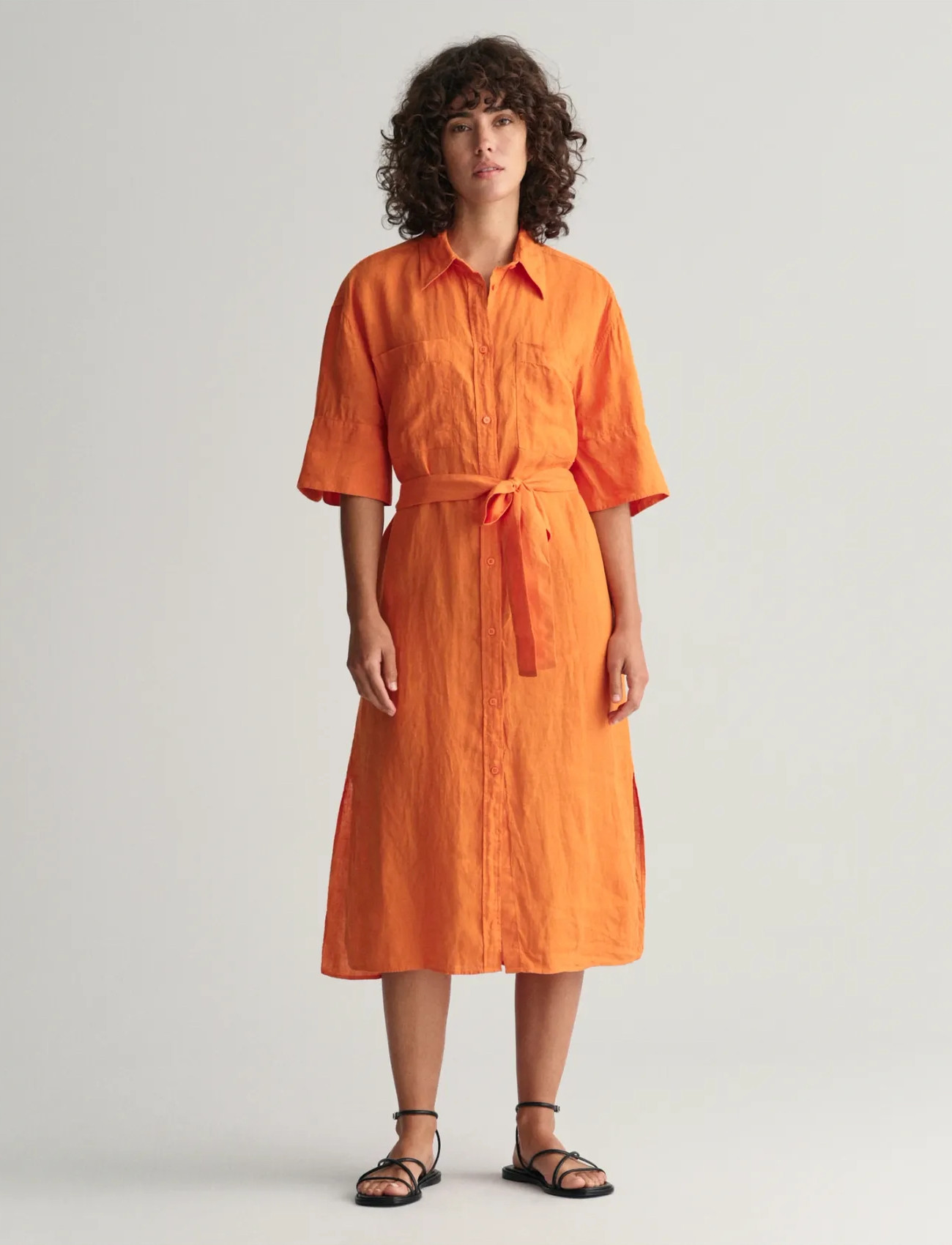 GANT Rel Linen Ss Shirt Dress, 38, Orange, Kjoler > Knælange Og Midi, Dame