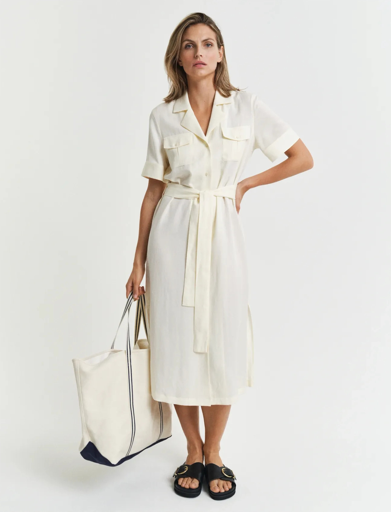 GANT Reg Pocket Dress, 40, Cream, Kjoler > Knælange Og Midi, Dame