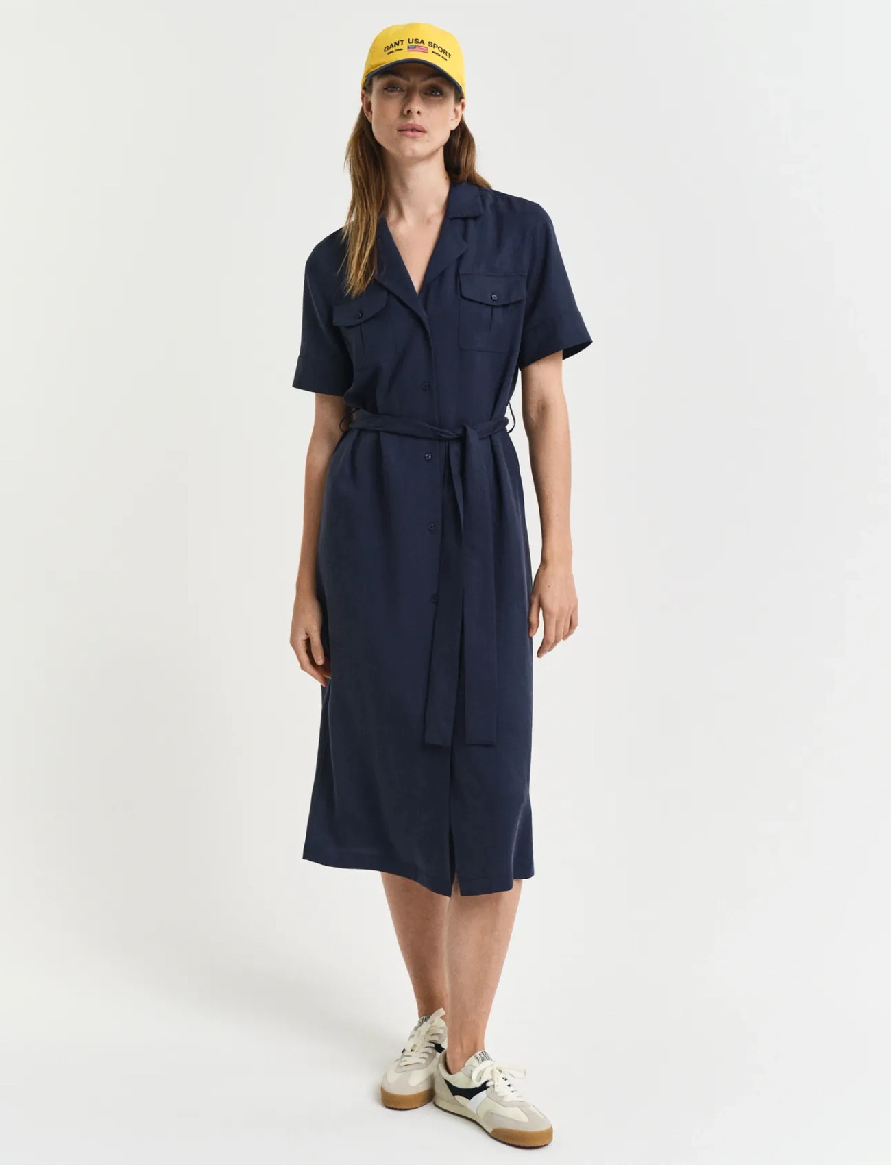 GANT Reg Pocket Dress, 44, Navy, Kjoler > Knælange Og Midi, Dame