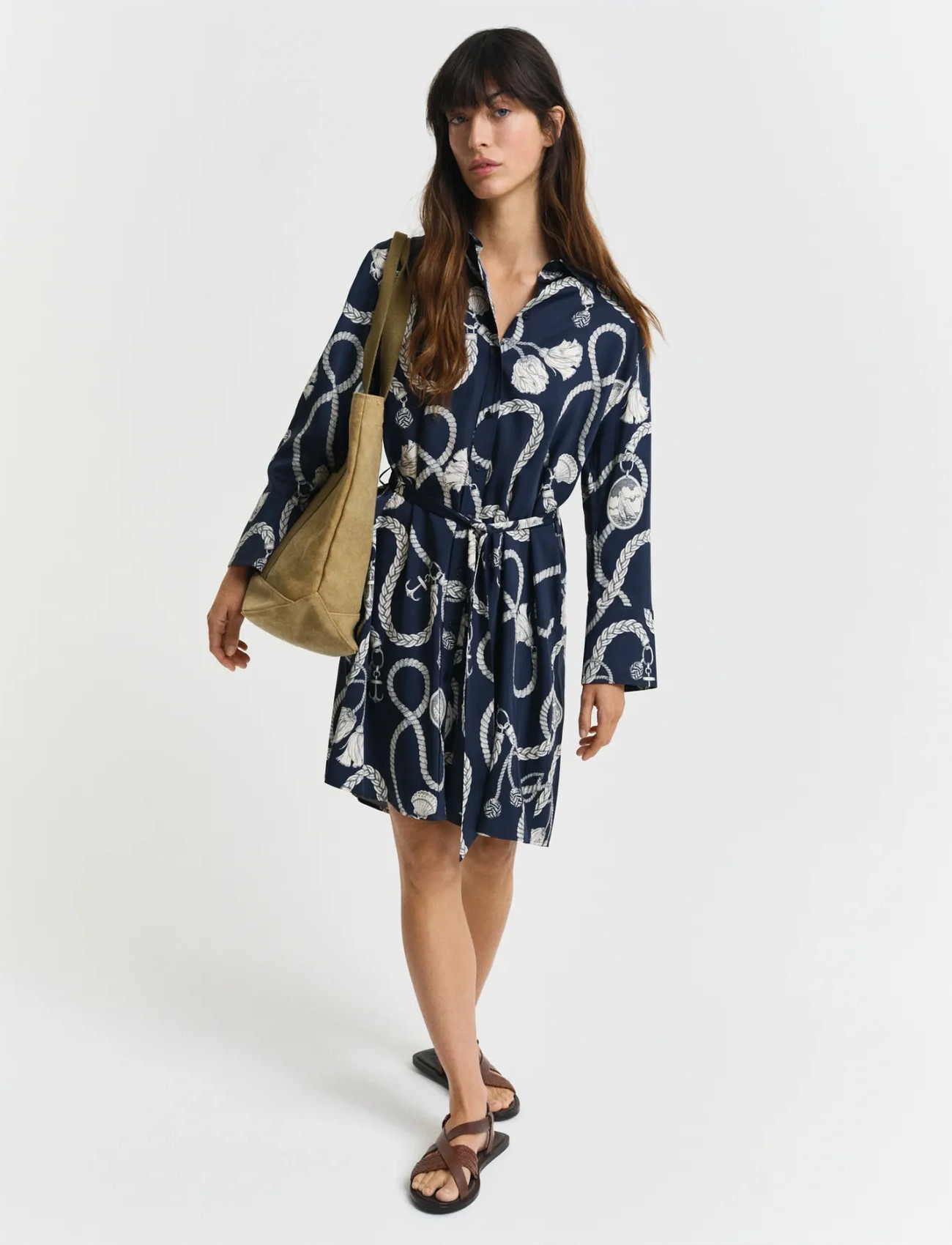 GANT Rel Sailing Print Shirt Dress, 34, Navy, Kjoler > Skjortekjoler, Dame
