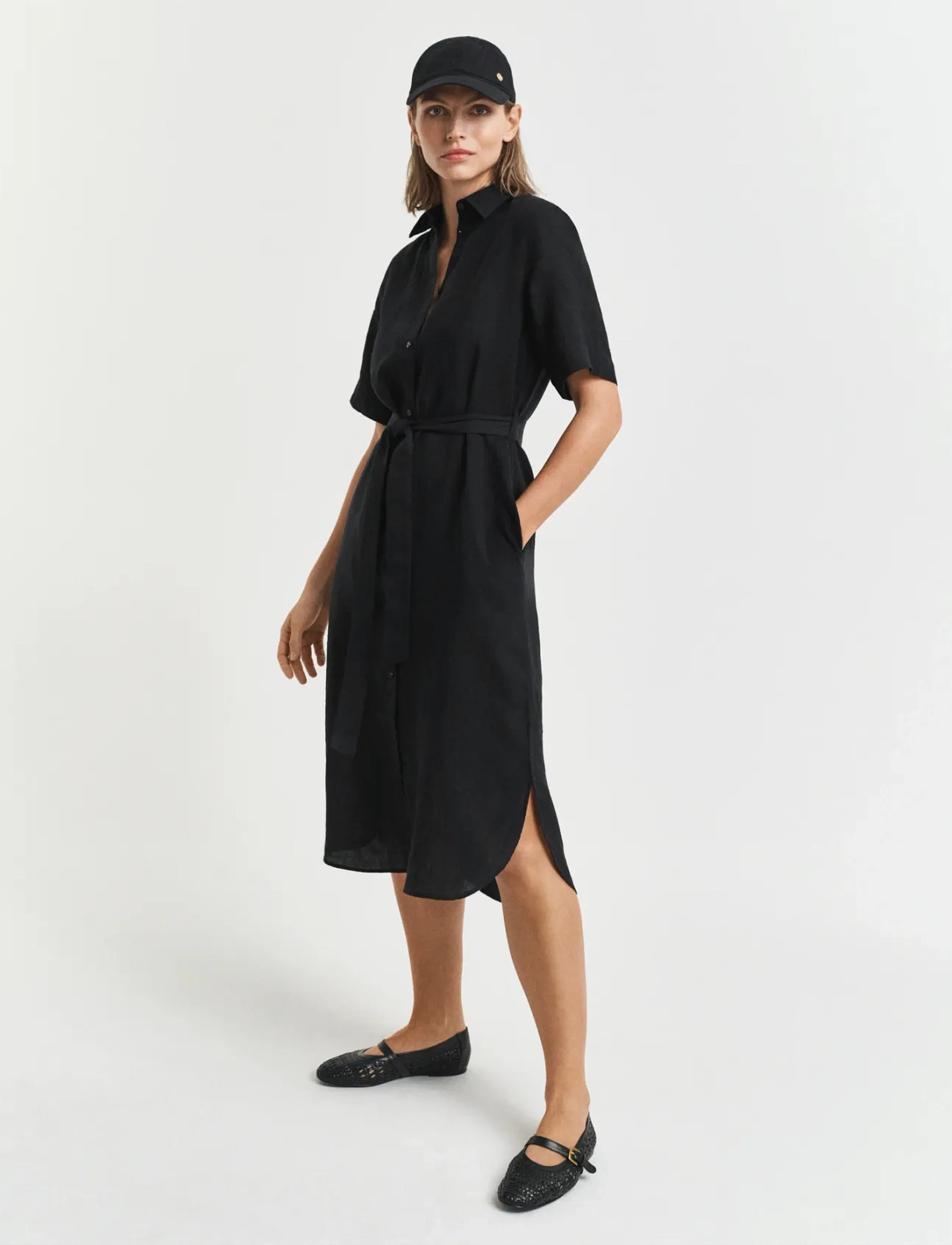 GANT Reg Linen Ss Shirt Dress, 40, Black, Kjoler > Knælange Og Midi, Dame