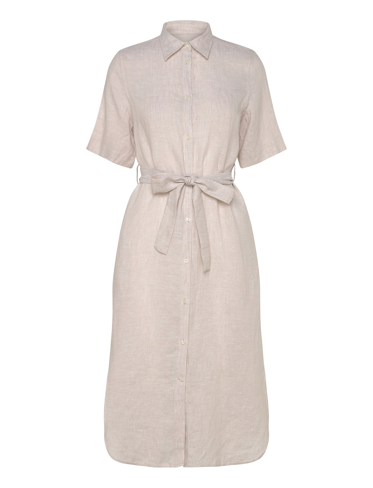 Reg Linen Ss Shirt Dress Knelang Kjole Beige GANT