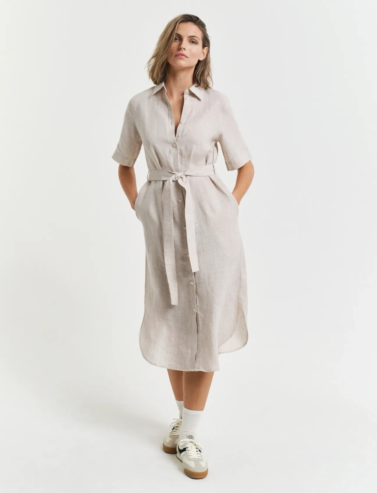 GANT Reg Linen Ss Shirt Dress, 38, Beige, Kjoler > Knælange Og Midi, Dame