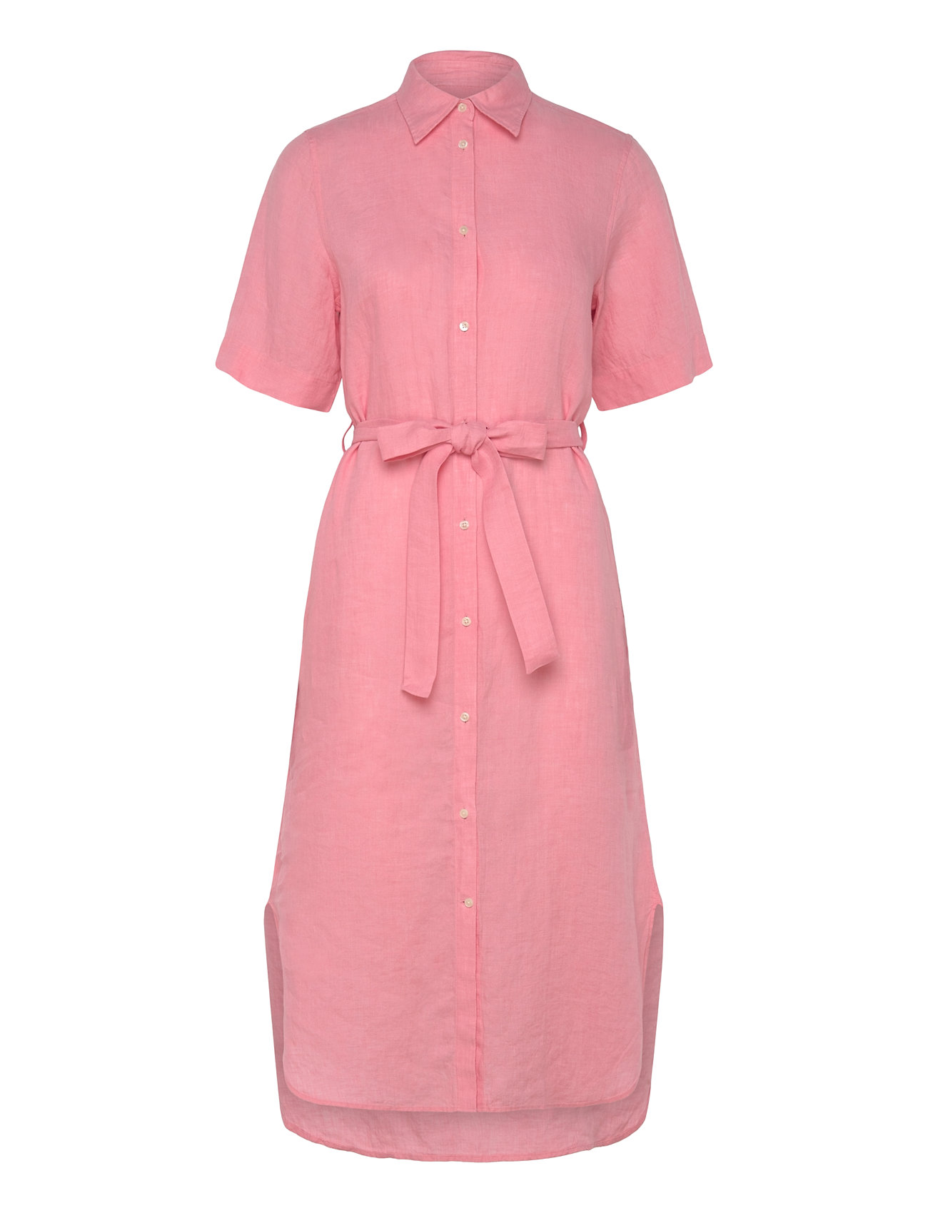 Reg Linen Ss Shirt Dress Knelang Kjole Pink GANT