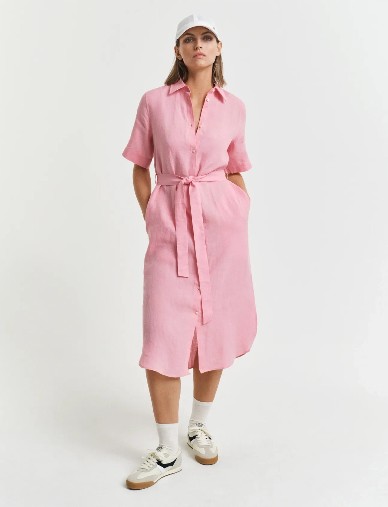 GANT Reg Linen Ss Shirt Dress, 40, Pink, Kjoler > Knælange Og Midi, Dame