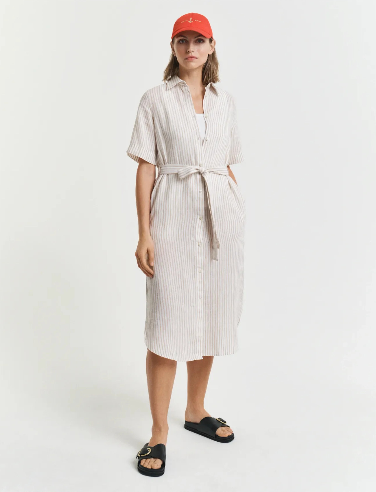 GANT Reg Linen Striped Shirt Dress, 36, Beige, Kjoler > Skjortekjoler, Dame