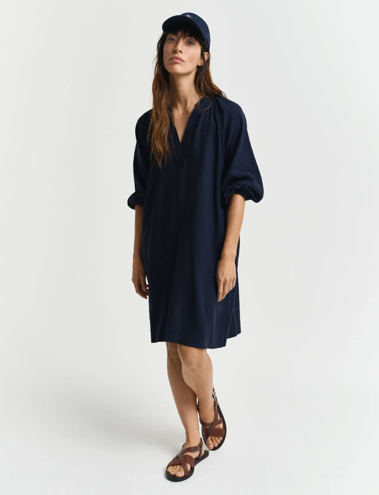 GANT Rel Linen Dress, 42, Navy, Kjoler > Kort Kjole, Dame