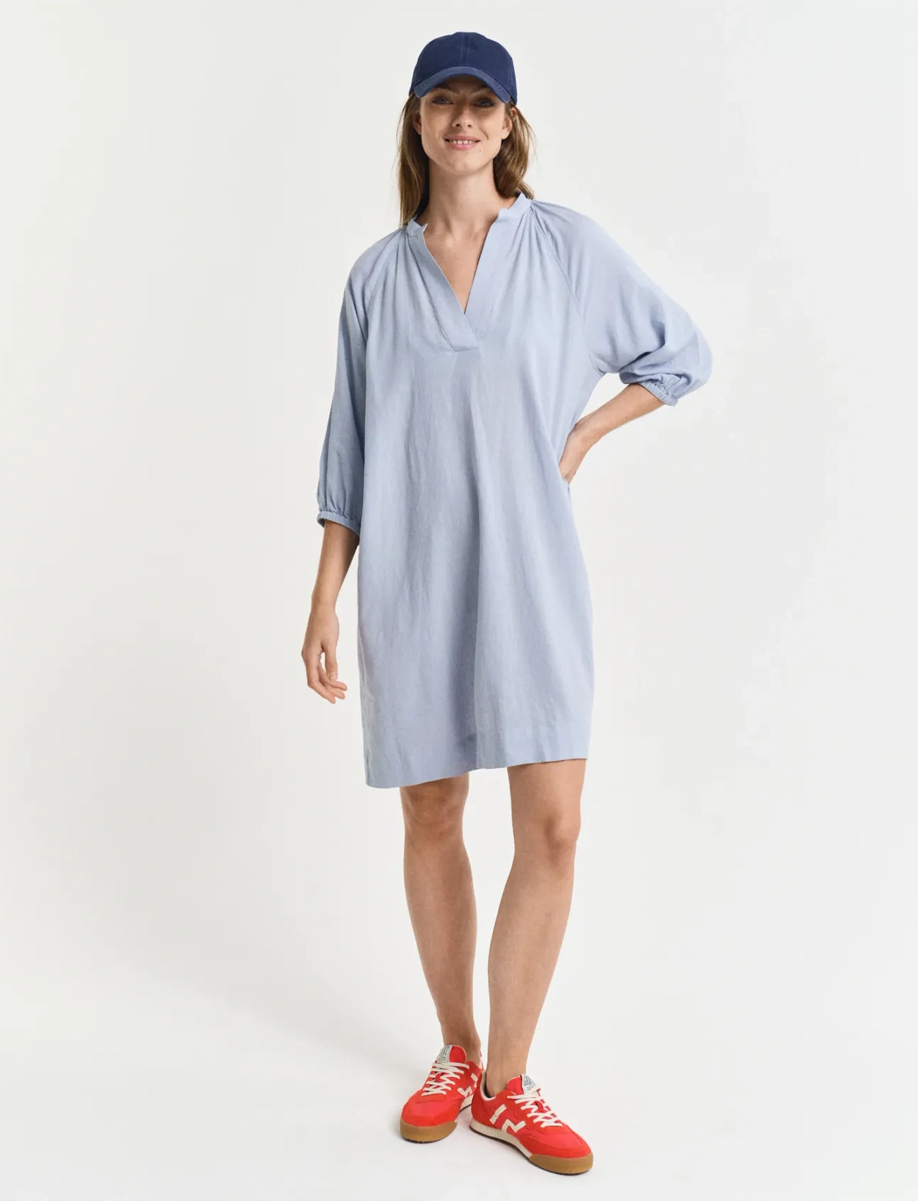 GANT Rel Linen Dress, 34, Blue, Kjoler > Kort Kjole, Dame