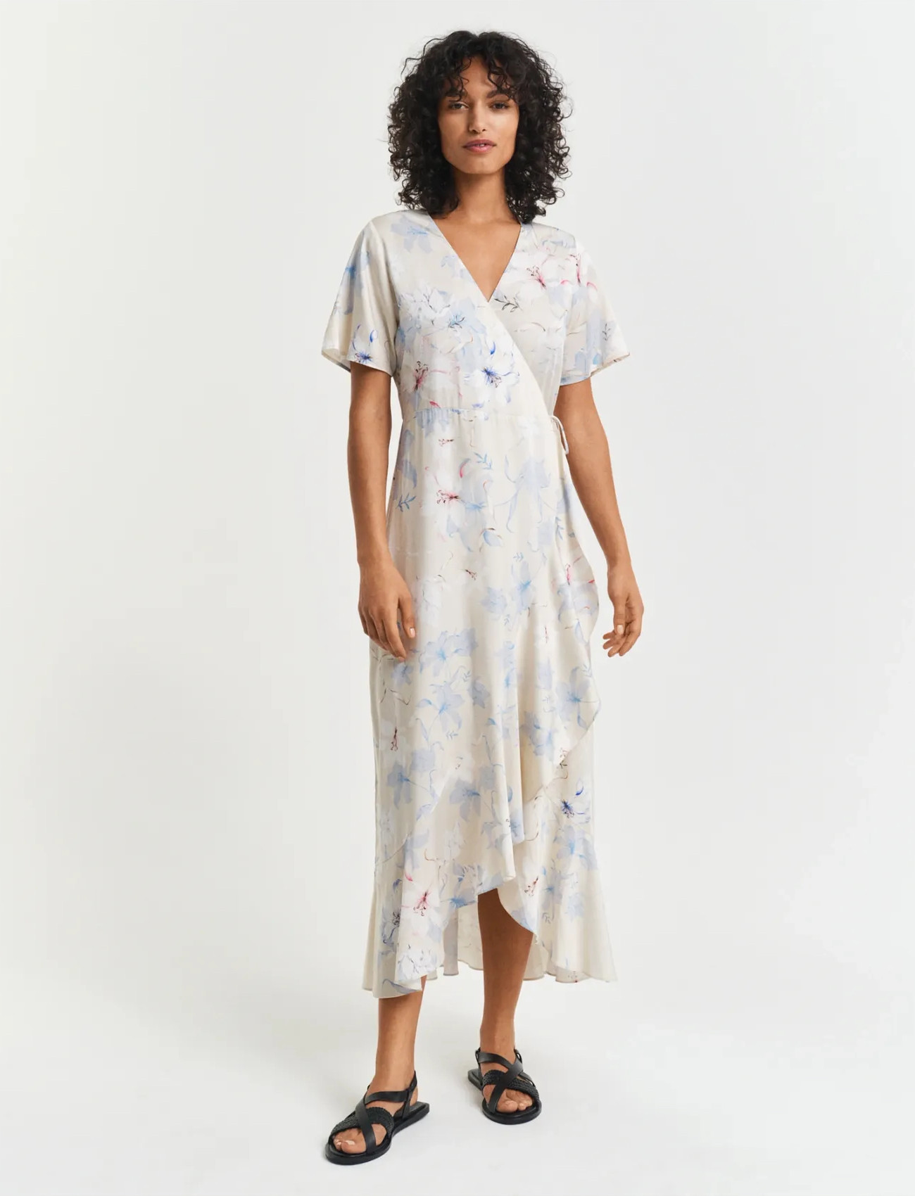 GANT Floral Print Wrap Ss Frill Dress, 36, Cream, Kjoler > Knælange Og Midi, Dame
