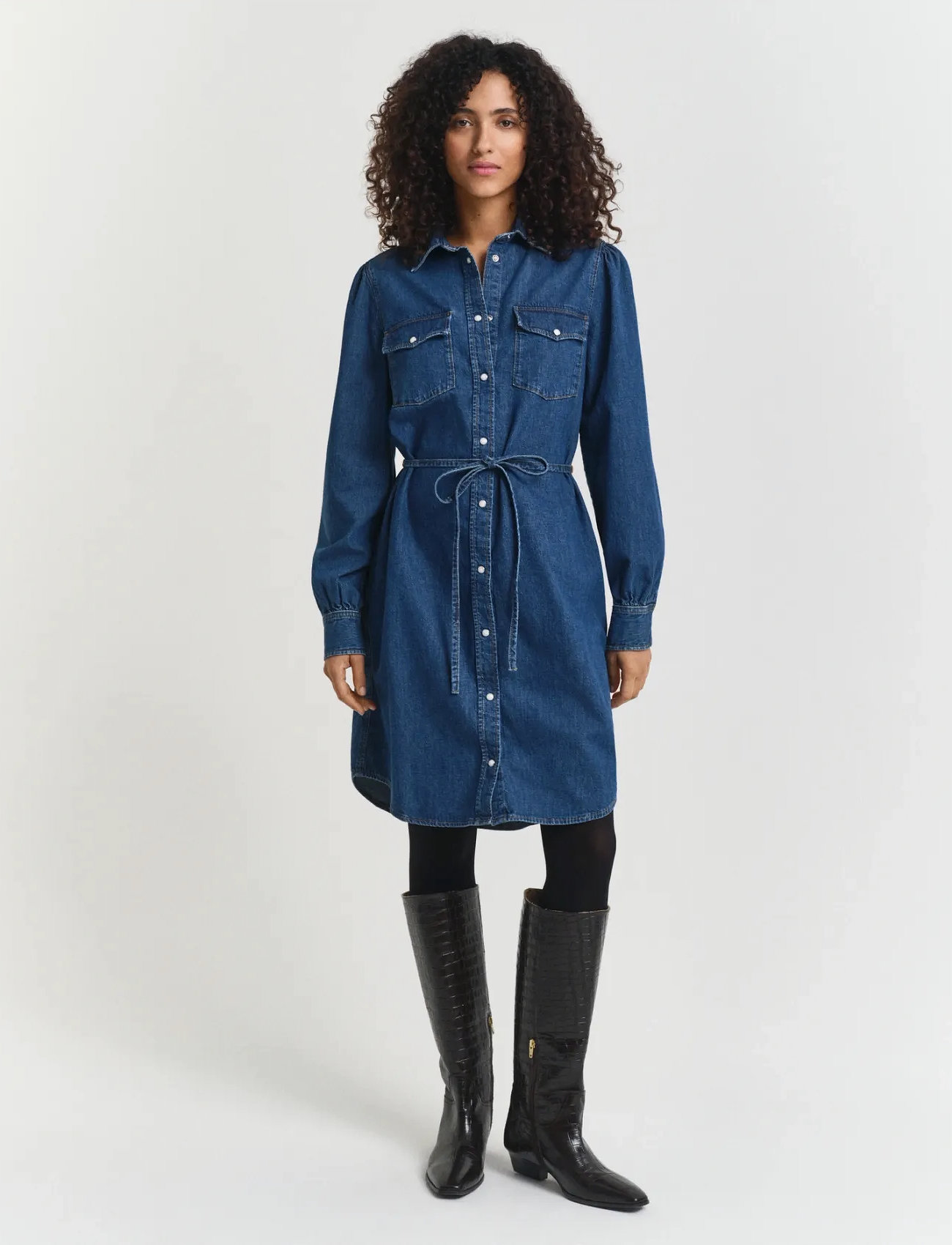 GANT Puff Sleeve Denim Dress, 44, Blue, Kjoler > Jeans-Kjoler, Dame