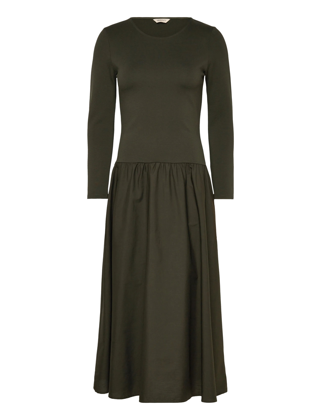 GANT Midi Jersey Woven Combo Ls Kleid Khaki - XS - Damen