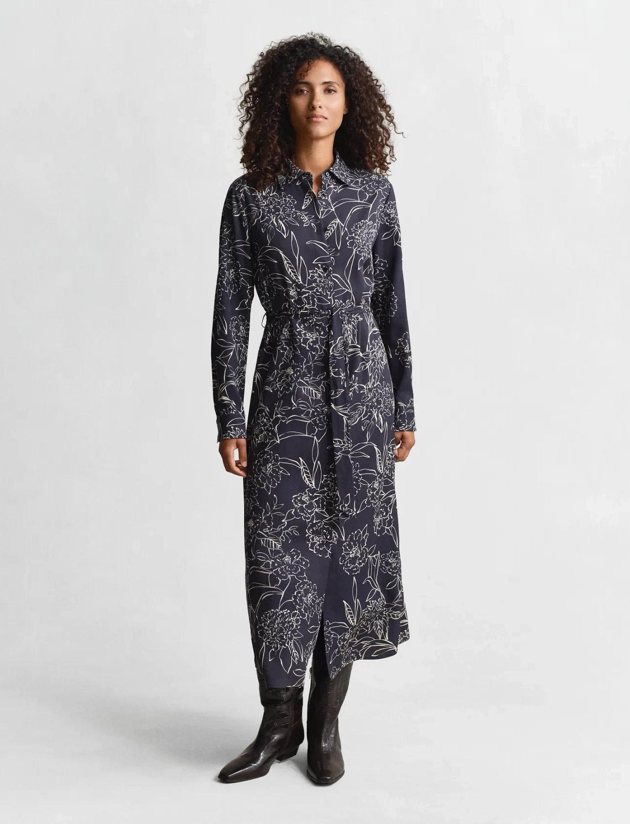 GANT Floral Print Ls Shirt Dress, 36, Navy, Kjoler > Knælange Og Midi, Dame