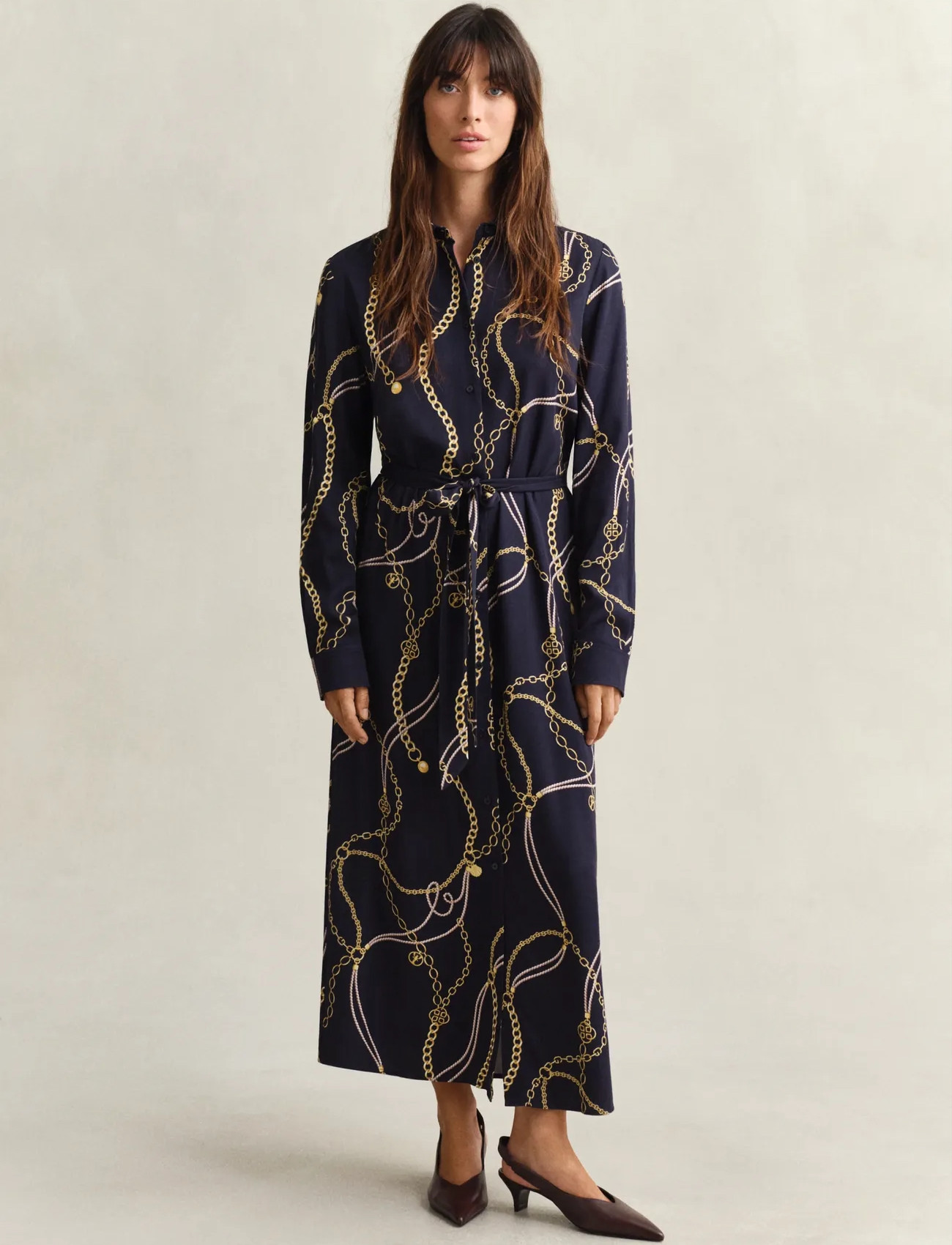 GANT Printed Fluid Ls Shirt Dress, 36, Navy, Kjoler > Knælange Og Midi, Dame