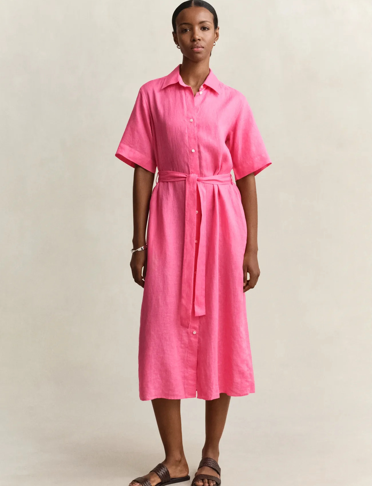 GANT Linen Ss Shirt Dress, 36, Pink, Kjoler > Knælange Og Midi, Dame