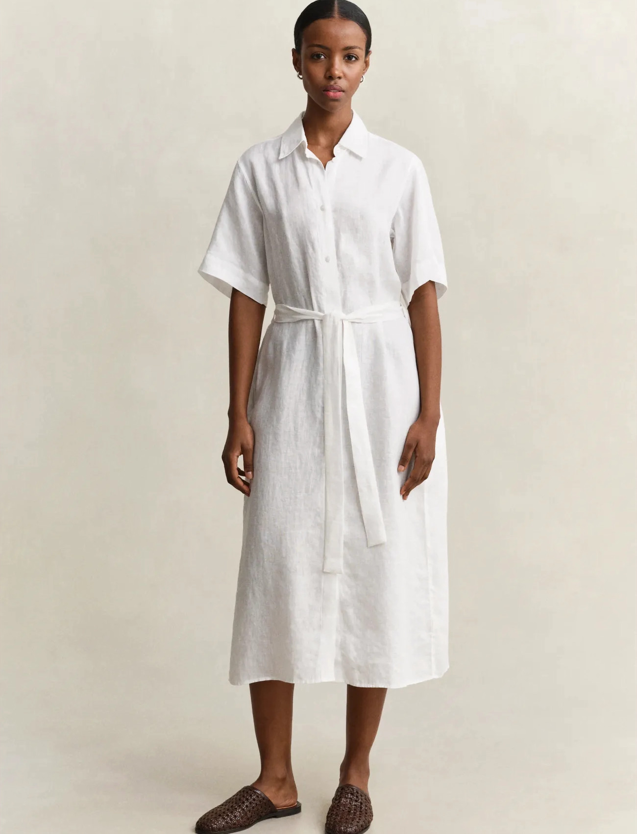 GANT Linen Ss Shirt Dress, 34, White, Kjoler > Knælange Og Midi, Dame