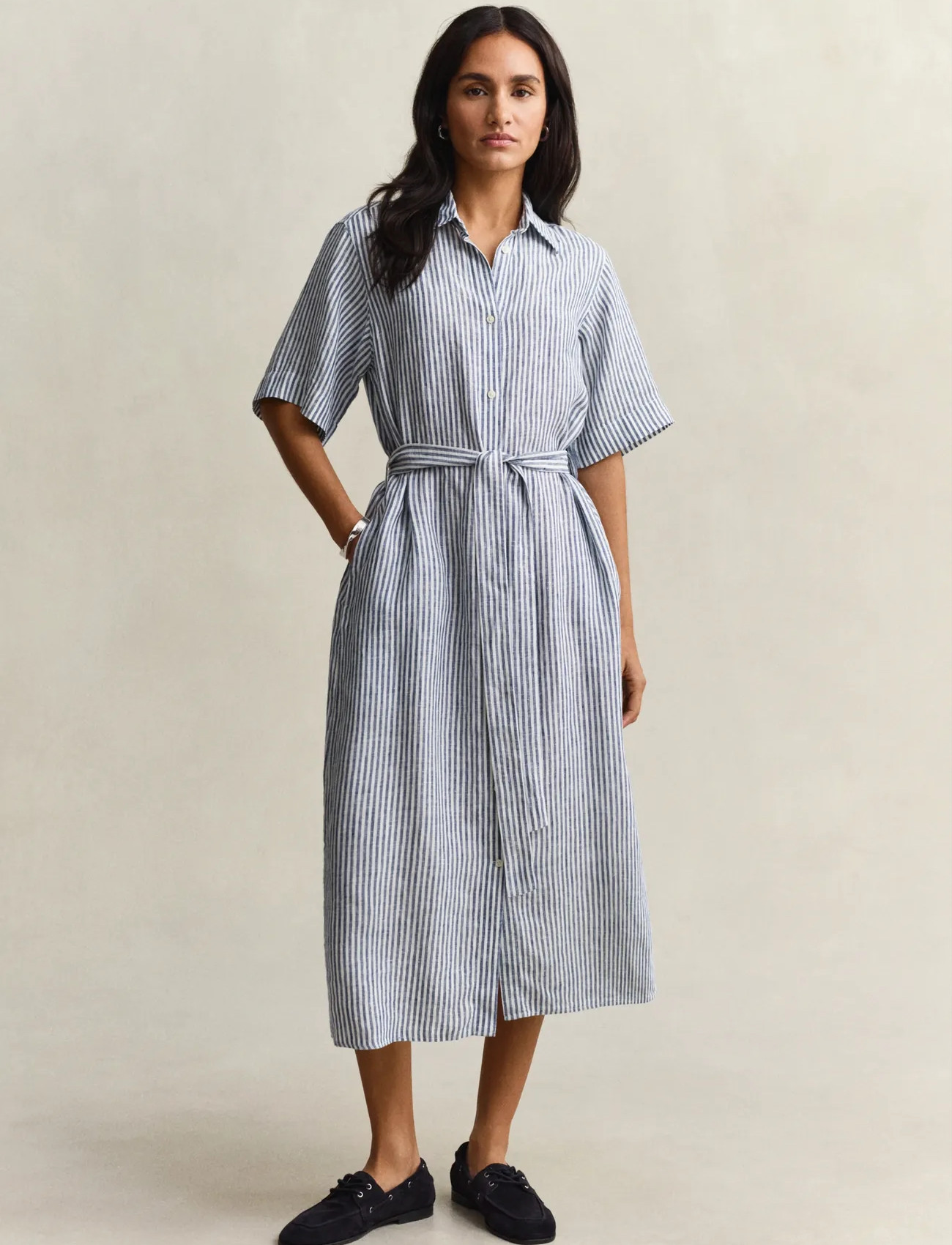 GANT Striped Linen Ss Shirt Dress, 38, Blue, Kjoler > Knælange Og Midi, Dame