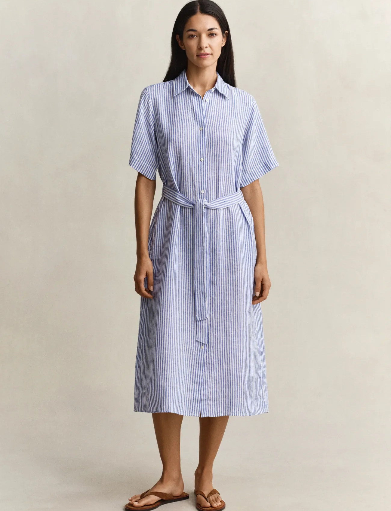 GANT Striped Linen Ss Shirt Dress, 42, Blue, Kjoler > Knælange Og Midi, Dame