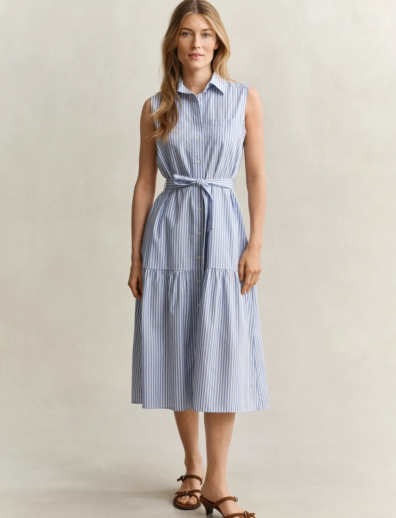 GANT Stripe Ctn Sleeveless Dress, 38, Blue, Kjoler > Knælange Og Midi, Dame