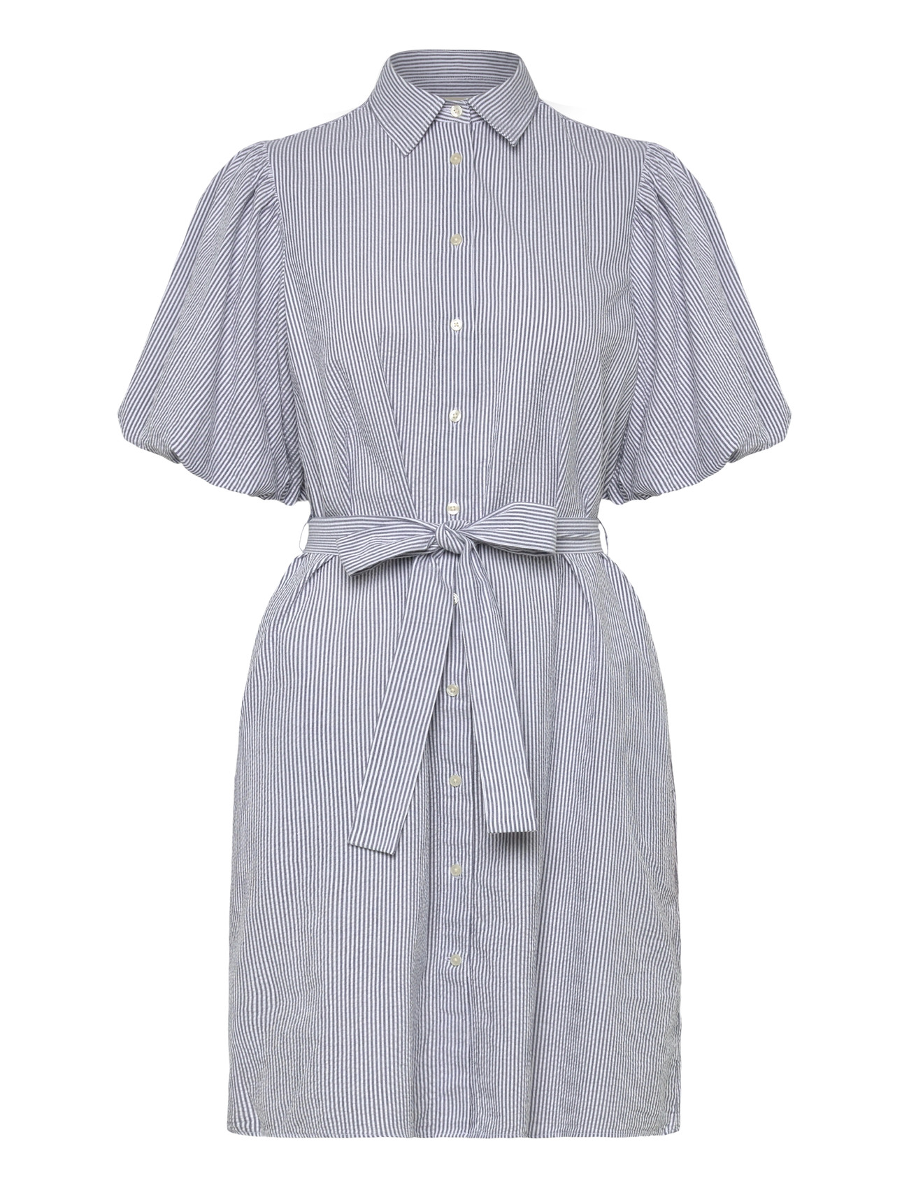 GANT Seersucker Puff Sleeve Dress, 44, Blue, Kjoler > Knælange Og Midi, Dame