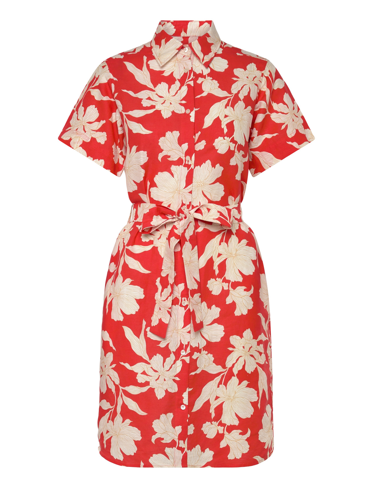 GANT Floral Print Linen Ss Shirt Dress, 38, Red, Kjoler > Skjortekjoler, Dame