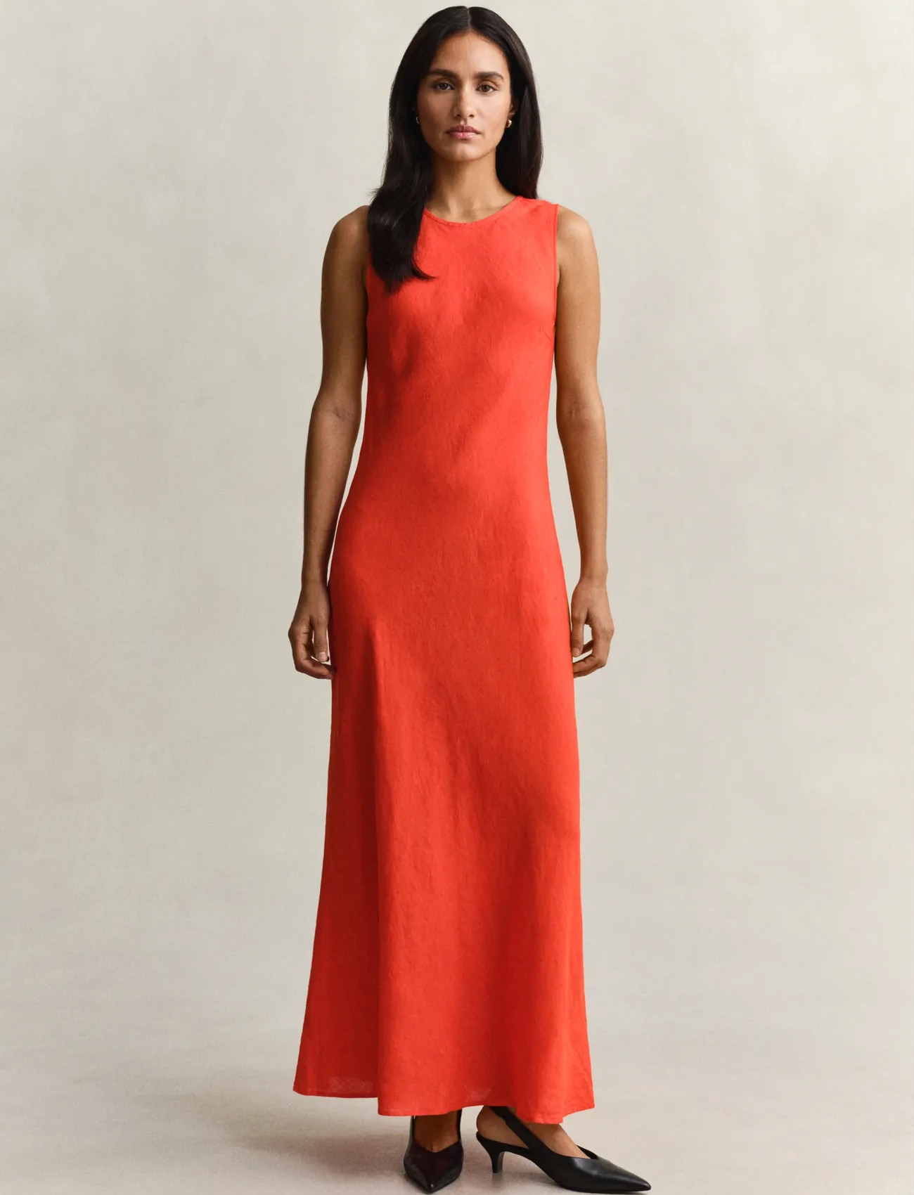 GANT Linen Bias Cut Midi Dress, 36, Red, Kjoler > Maxikjole, Dame
