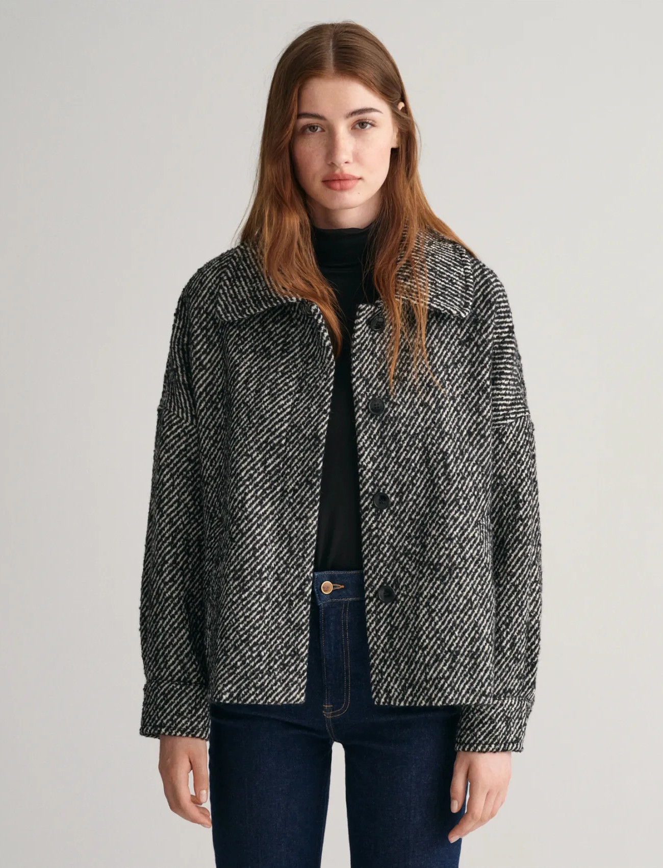 GANT Pattern Cropped Wool Jacket, XL, Black, Jakker > Uldjakker, Dame