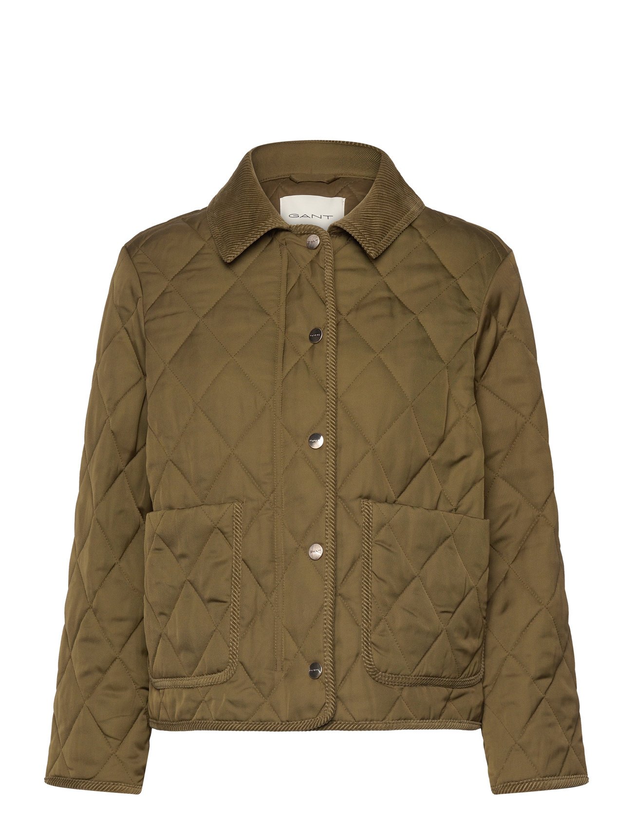 Quilted Cord Detailed Jacket Vattert Jakke Khaki Green GANT