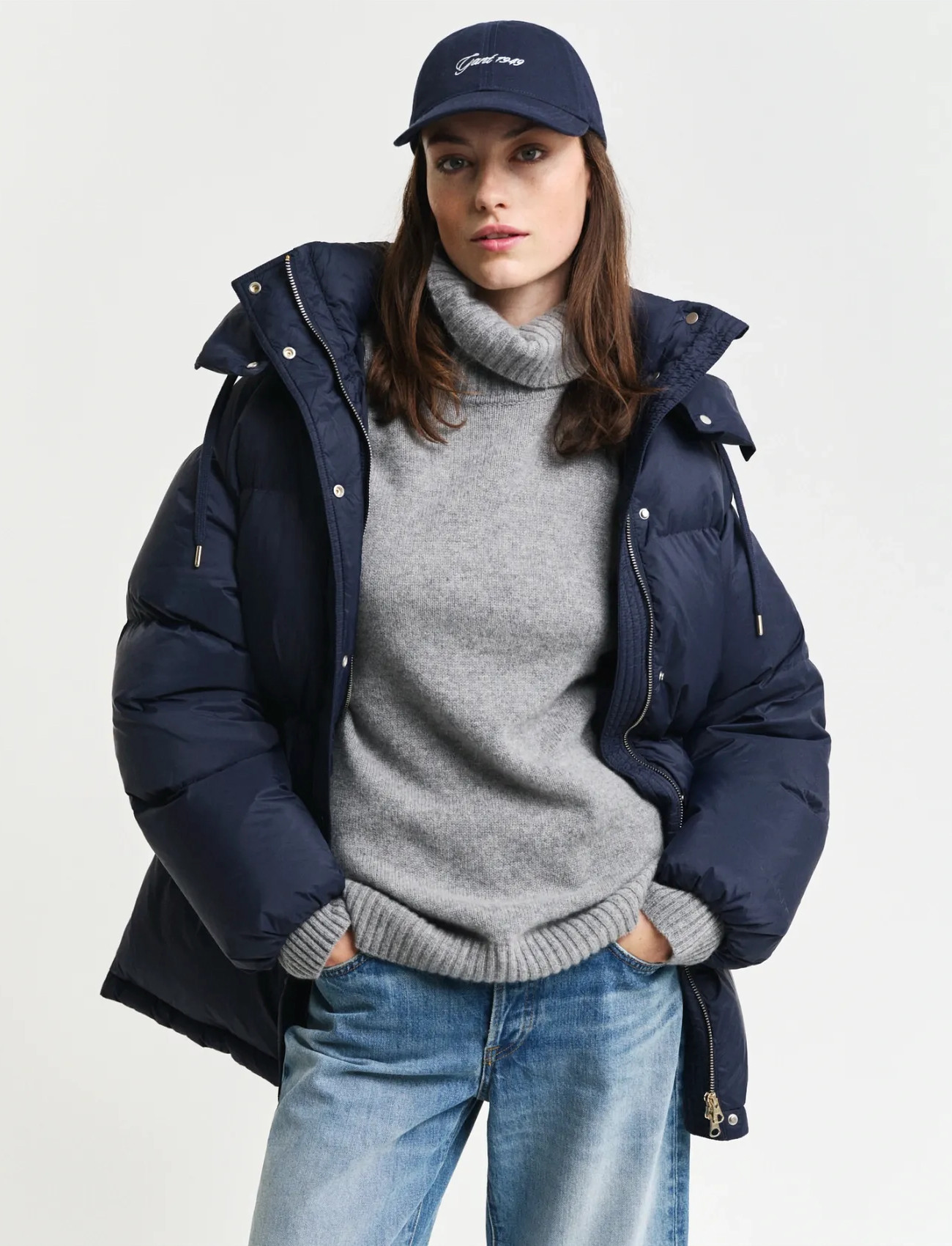 GANT Mid Length Down Jacket, XL, Navy, Jakker > Vatteret Jakke, Dame