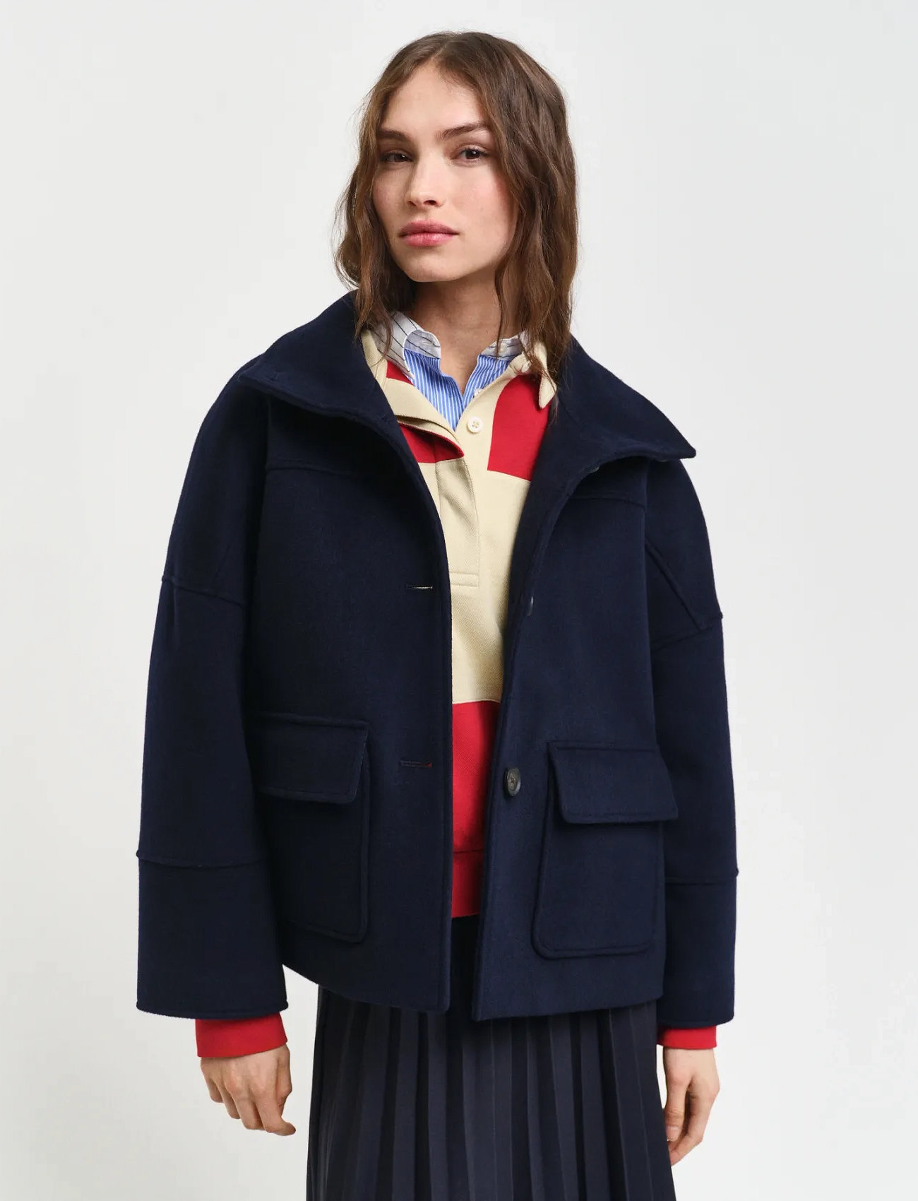 GANT Cropped Wool Jacket, L, Navy, Jakker > Uldjakker, Dame
